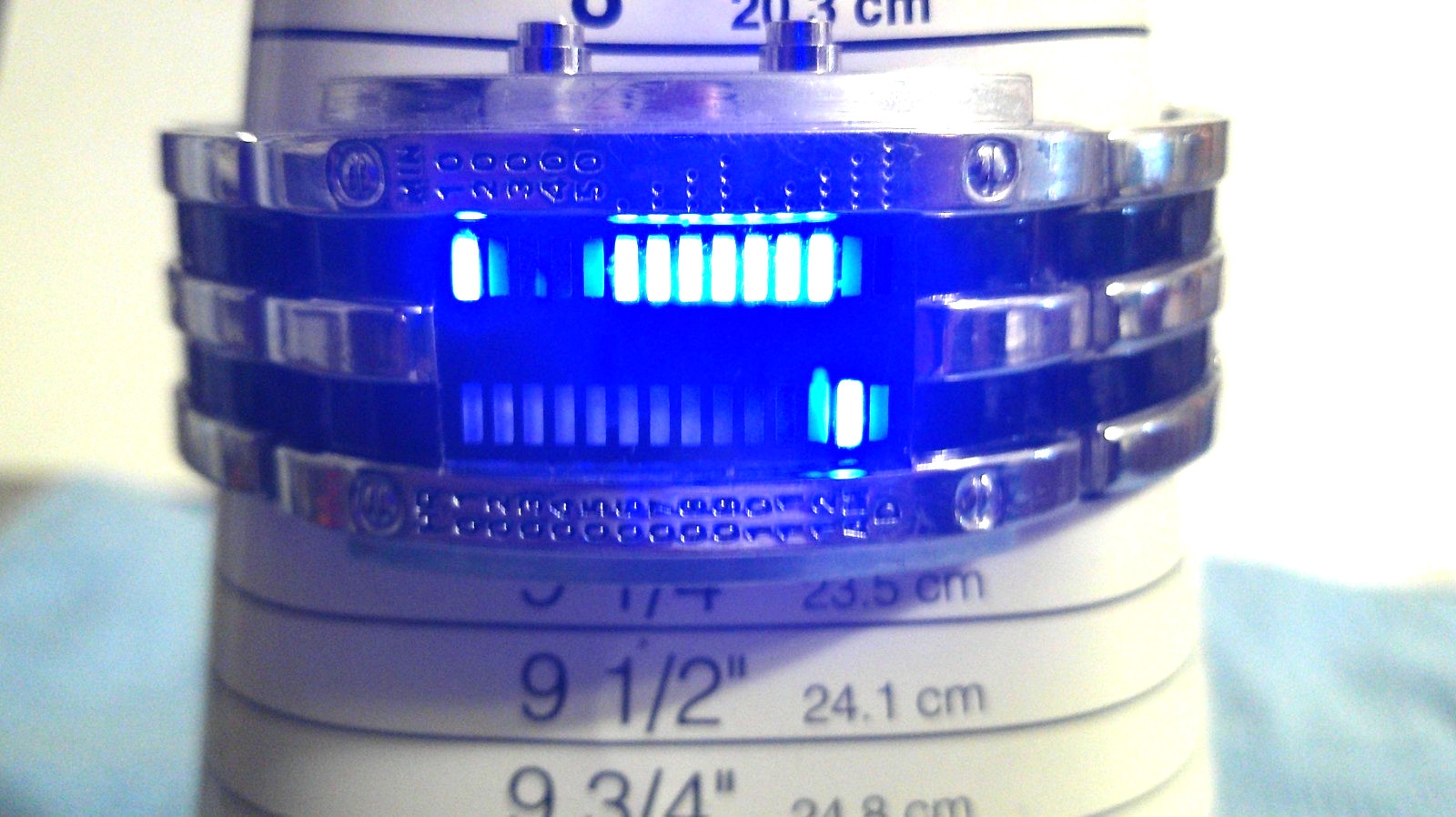 Binary Blue LED Digital Watch Silver Black Rectangle New Batteries 8″