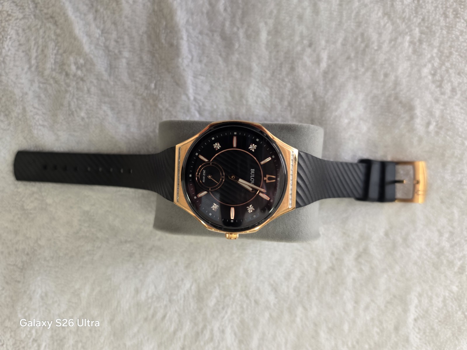 Bulova Precisionist Women’s Black Dial Rose Gold Rubber Strap Quartz 30m