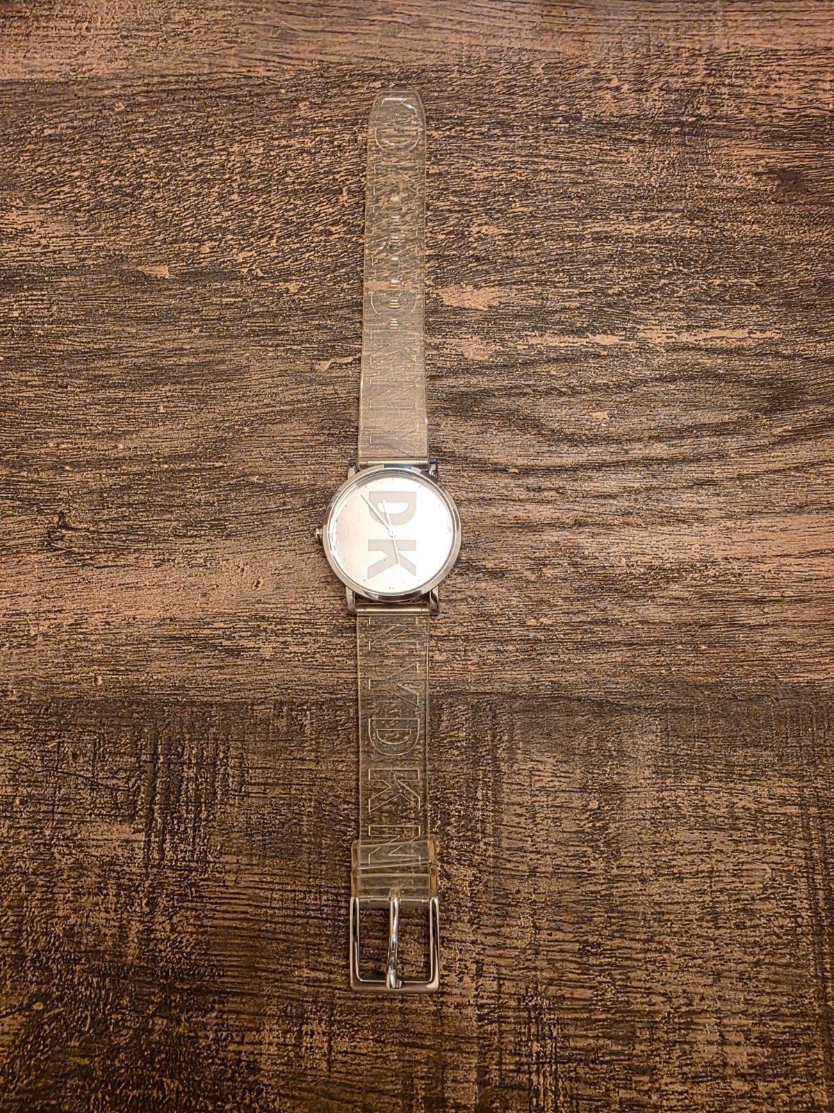 DKNY NY-9206 Designer Quartz Watch – Silver Logo Dial – Clear DKNY Strap – Works