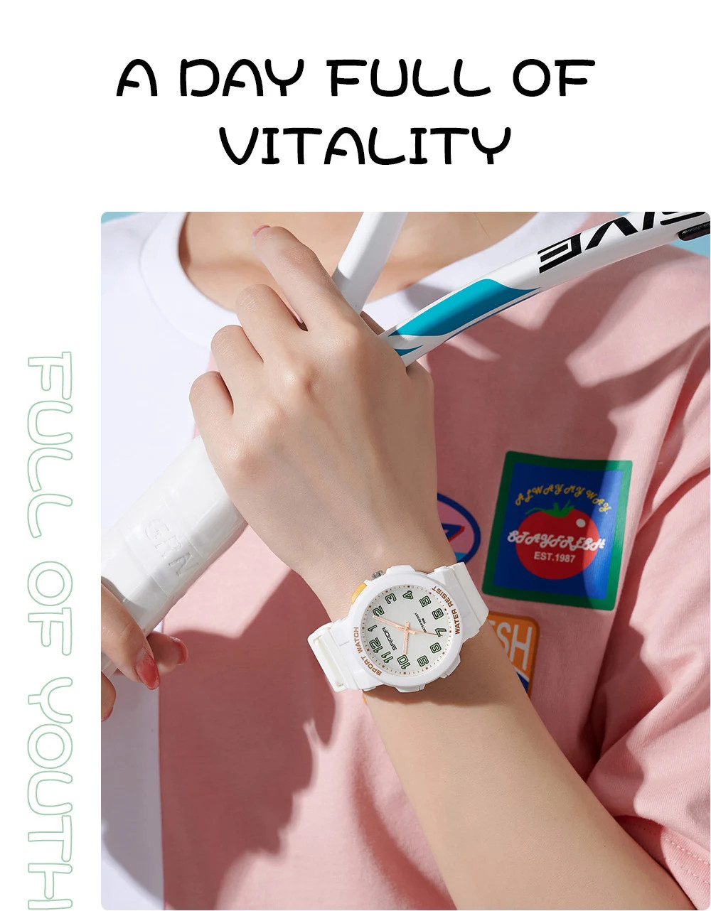 Sanda 6123 Trendy Design Soft Student Watch TPU Strap 50M Depth Waterproof