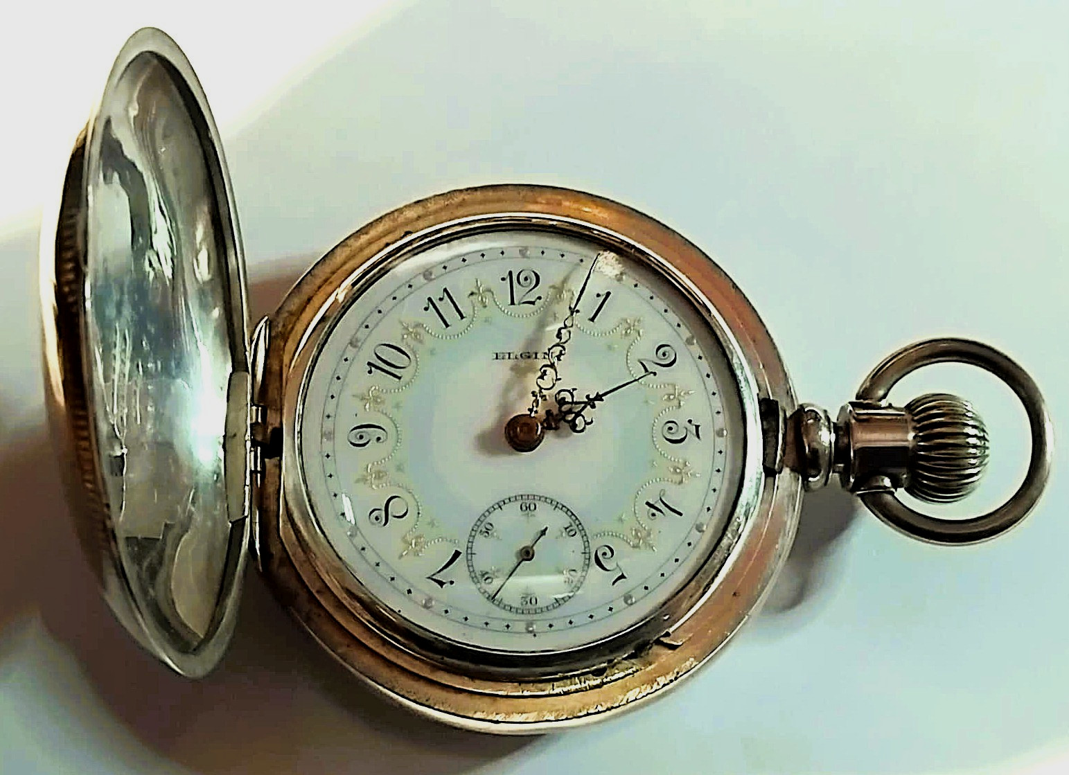 👀🤩COIN SILVER ELGIN, GR:335, 18s, 17 JEWELS💎 FULL HUNTER POCKET WATCH,FWO💥👀