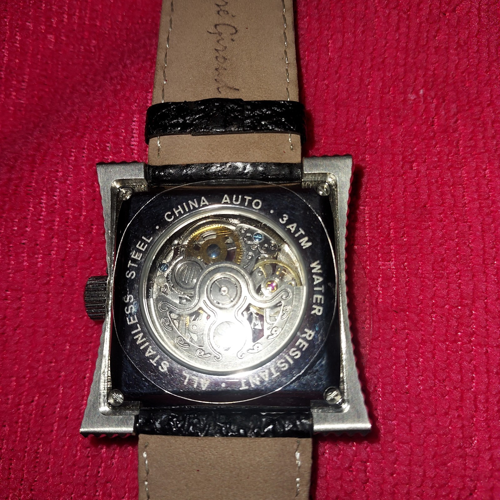 Andre Giroud Men’s Watch Self Winding Shark Leather Black Automatic Skeloton NOS