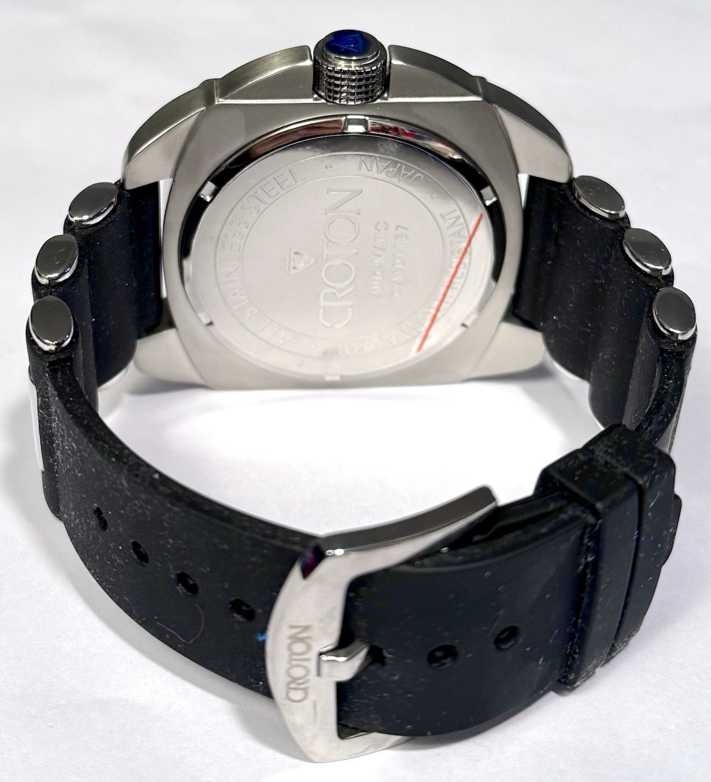 52mm Auto Slvrtn & Black Silicone Strap | Cushion Case | Black Dial CROTON Watch