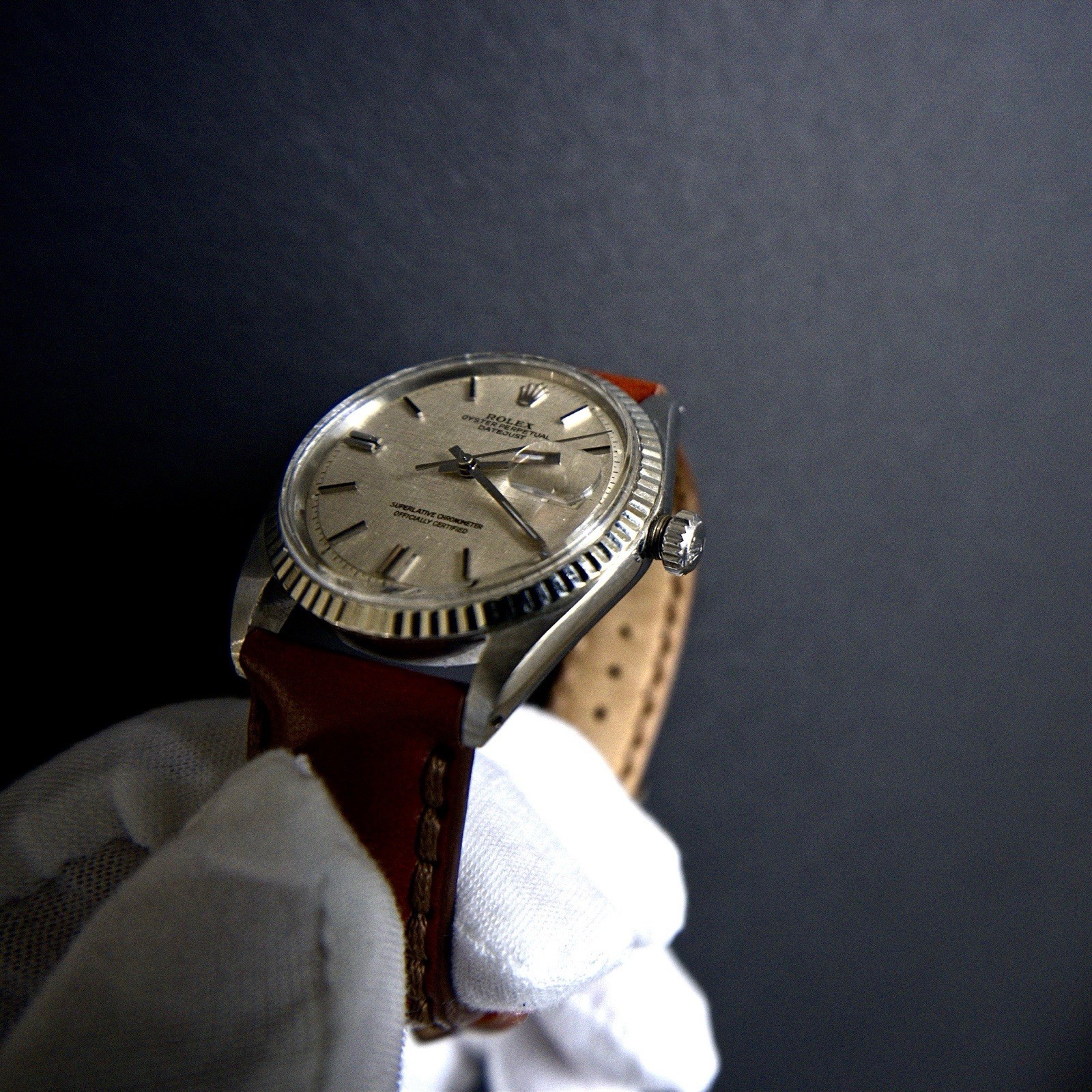 Vintage Rolex Datejust 1600 Linen Dial Pie Pan 36mm Automatic Watch c.1972