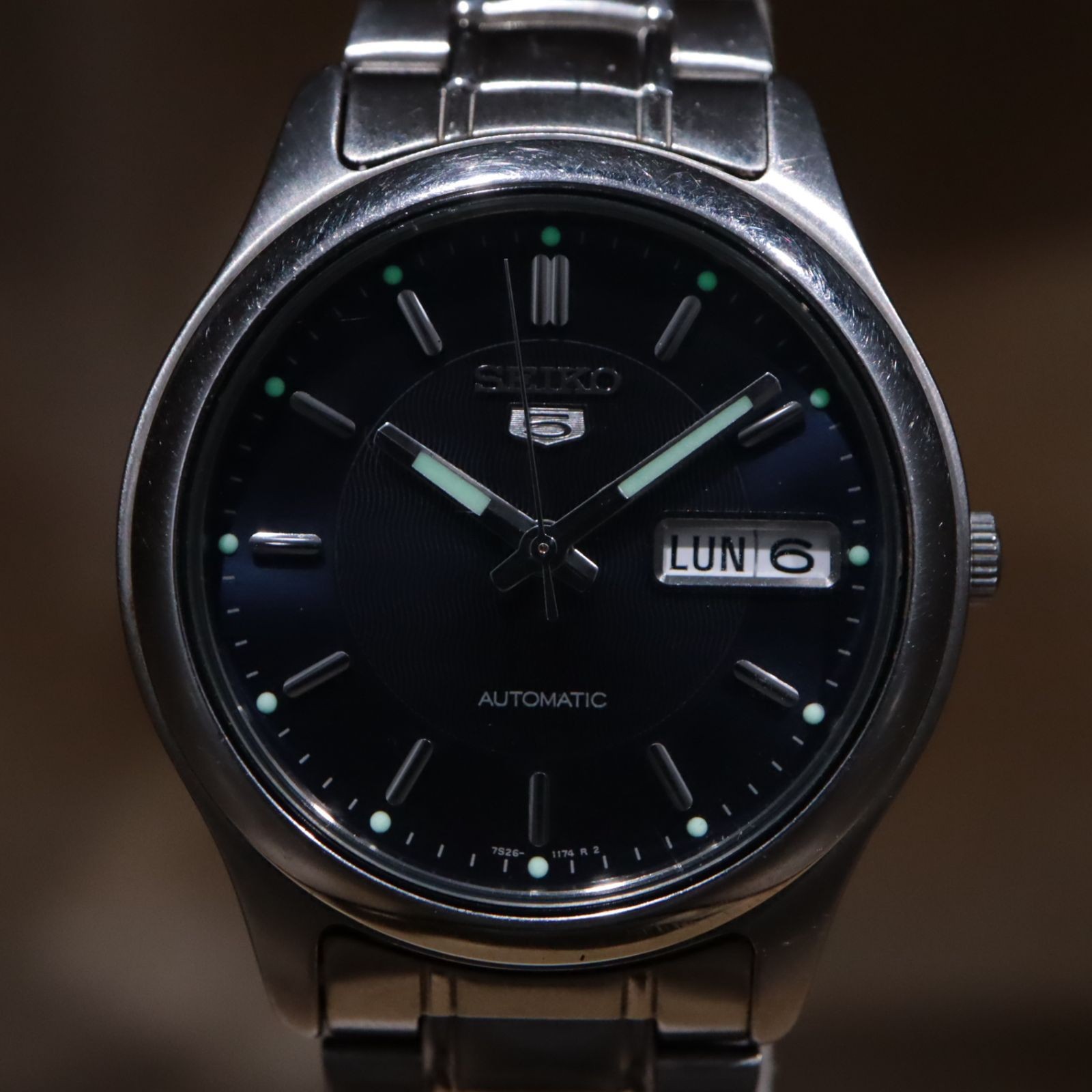 Seiko 5 Automatic 7S26 0080 Black Silver Day Date 35.5mm Made in1998 From Japan