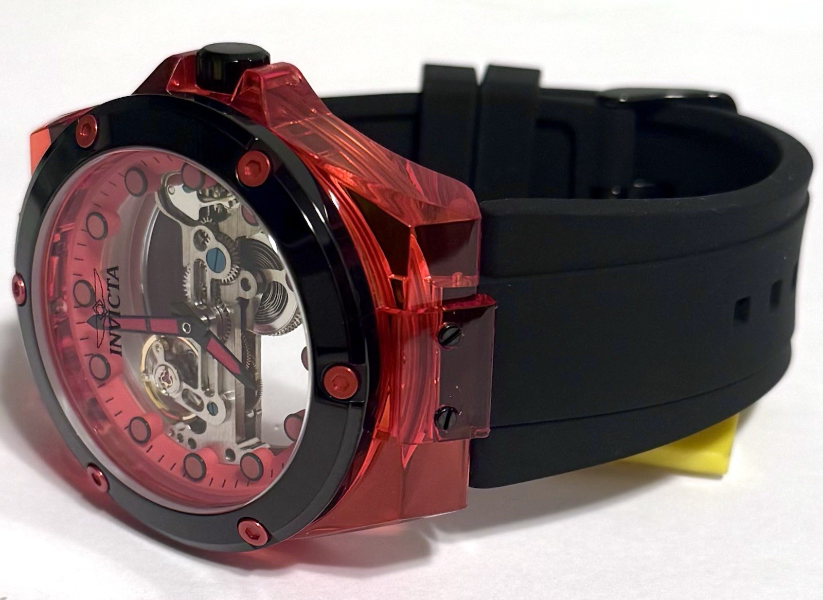 48mm GHOST | Clear Red Case & Outer Rim | Mechanical SPEEDWAY Invicta Watch