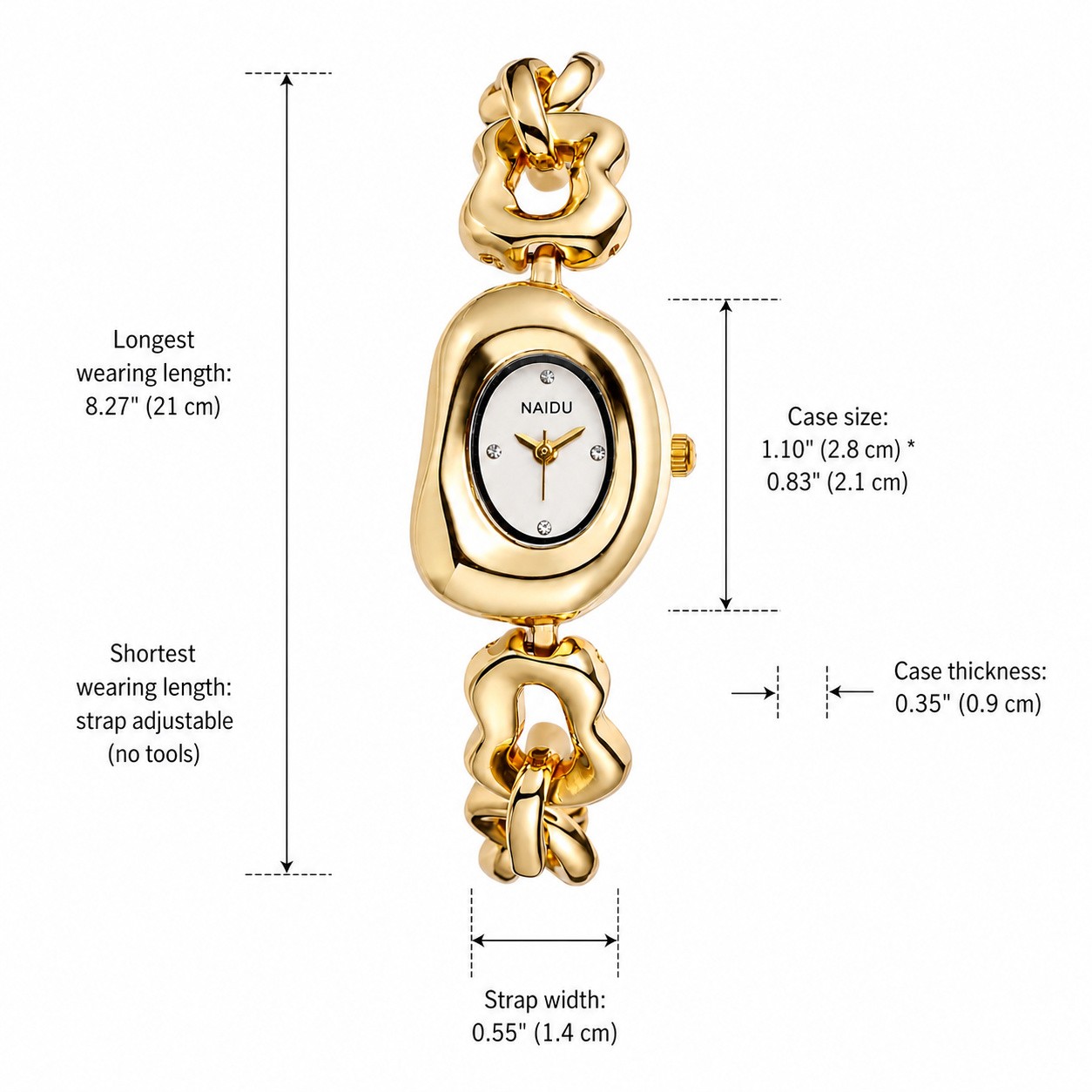 Women’s Elegant Irregular Case Chain Band Bracelet Wrist Watch for Dress Formal