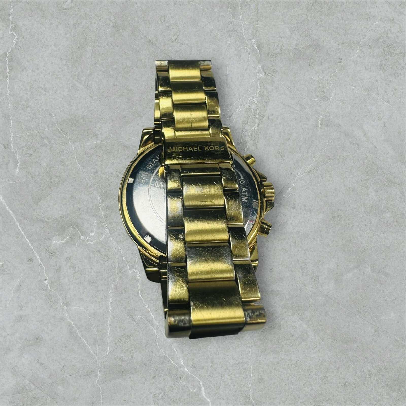 Michael Kors Rox Gold Tone Baguette Crystal Gemstone Bracelet Watch MK5591 45mm