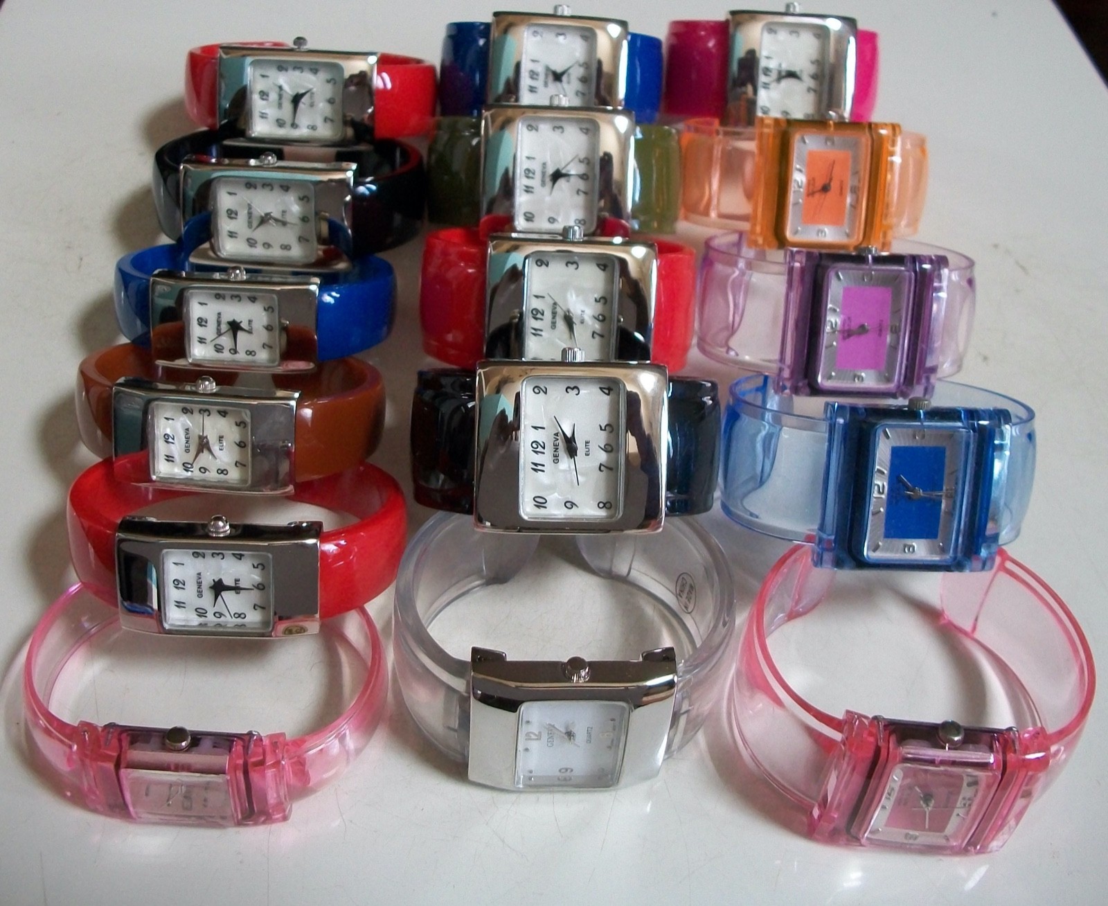 Number Dial Blue, Gray, Black, Red, Brown Plastic Cuff BangleWomen Casual Watch