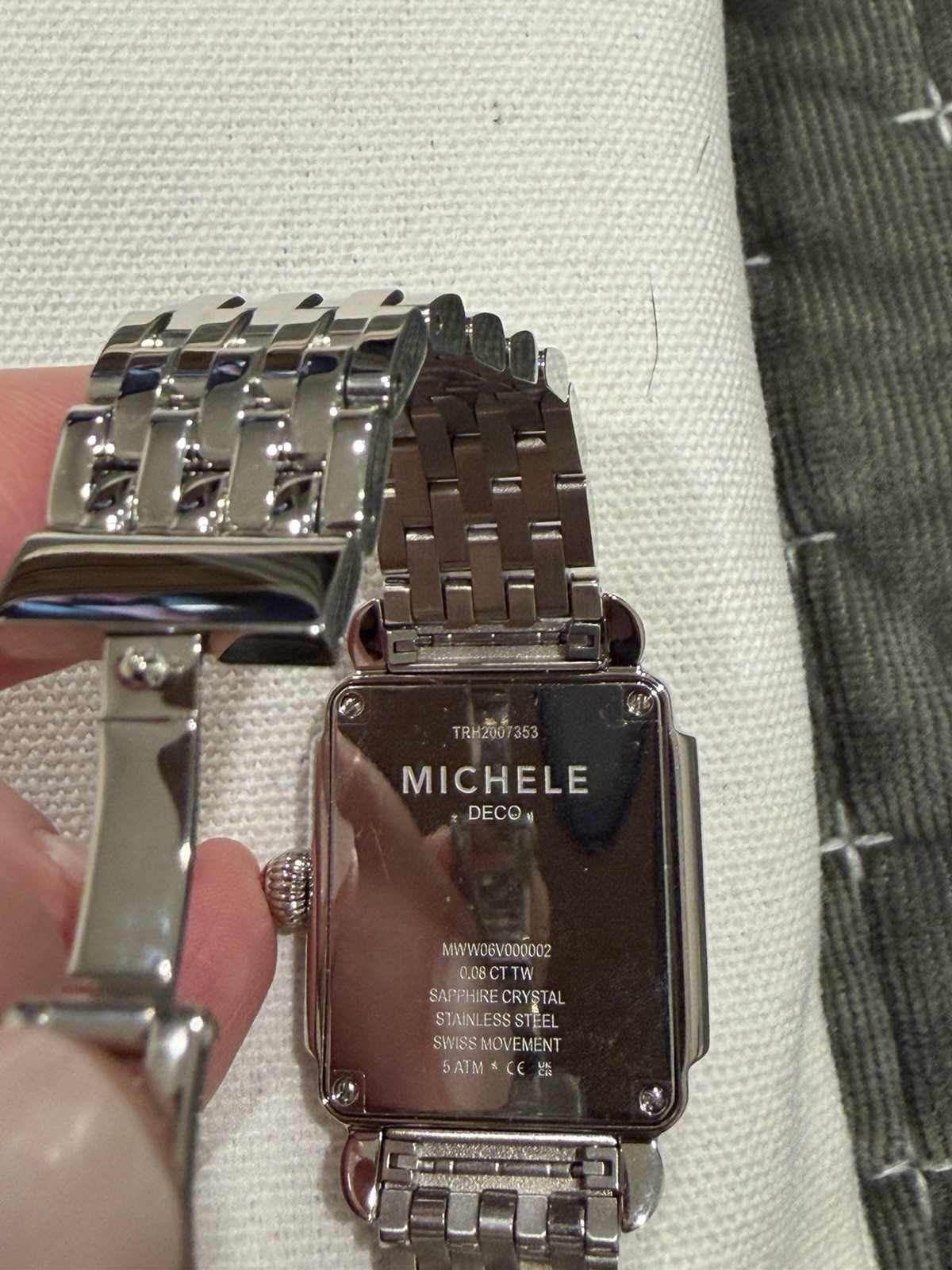 MICHELE Deco Swiss Made Quartz Diamond Markers White Dial 50m Silver Watch