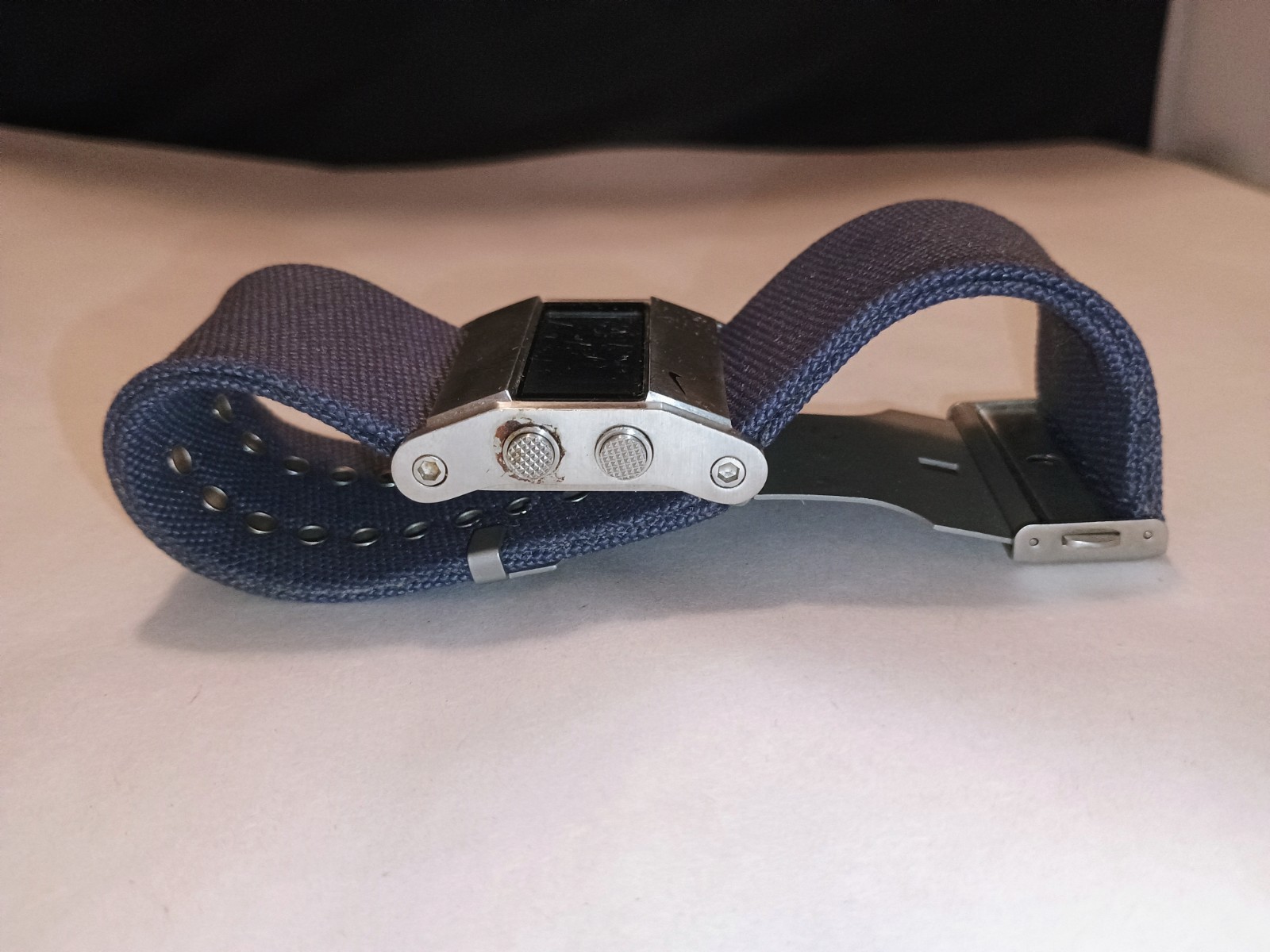 VINTAGE Nike Oregon Rectangle WA0037 Watch – Blue Canvas Strap – Gorpcore Y2K