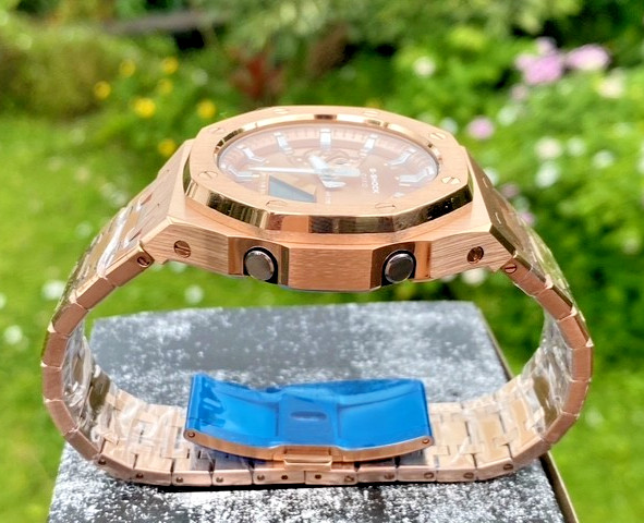 New Casio G-Shock GA2100 added Stainless Steel All Rose Gold Color MOD