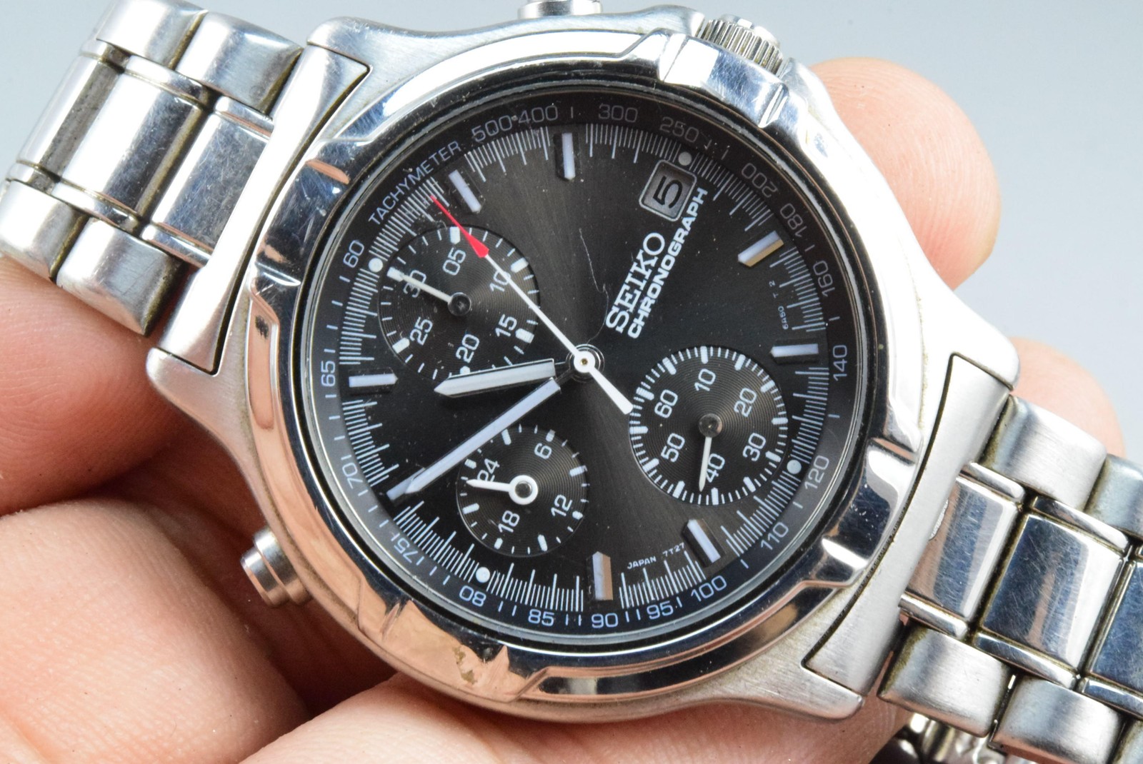 Vintage watch Seiko Chronograph 7T21-6A50 Black Men Quartz Round 39mm