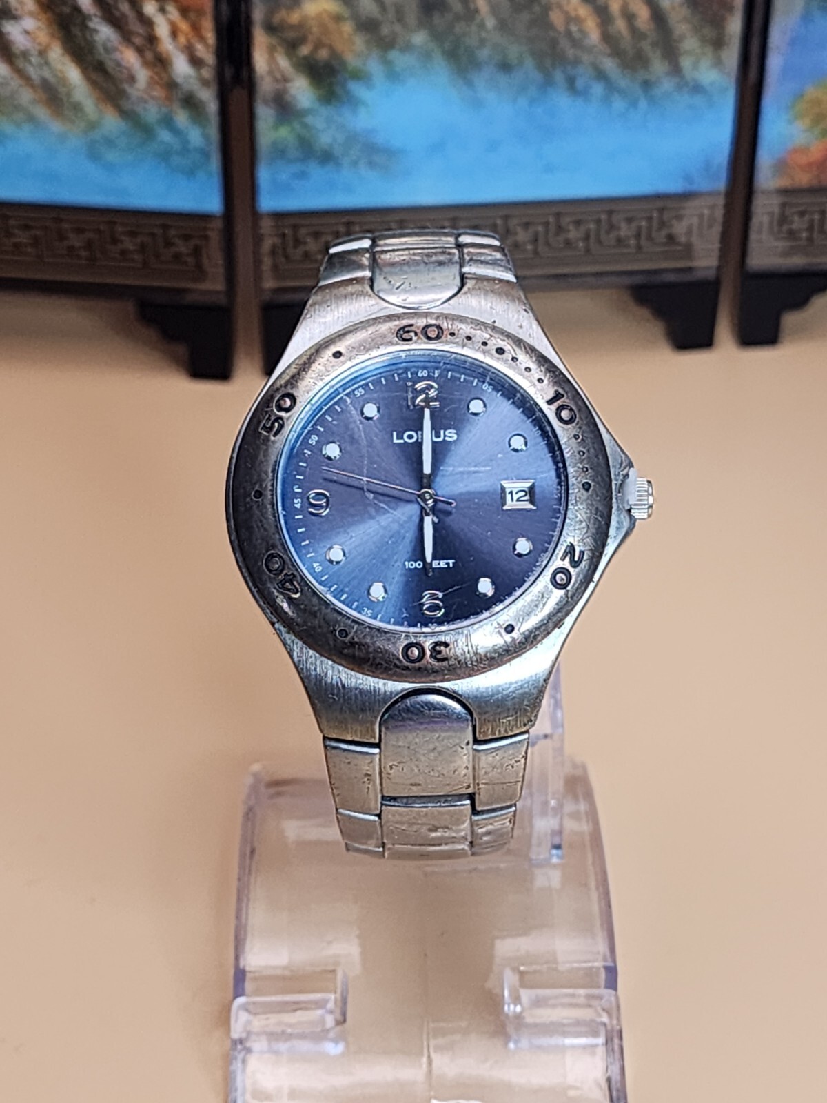 LORUS Men’s Gray Watch Blue Dial 100ft Date Calendar New Battery FREE SHIPPPING!