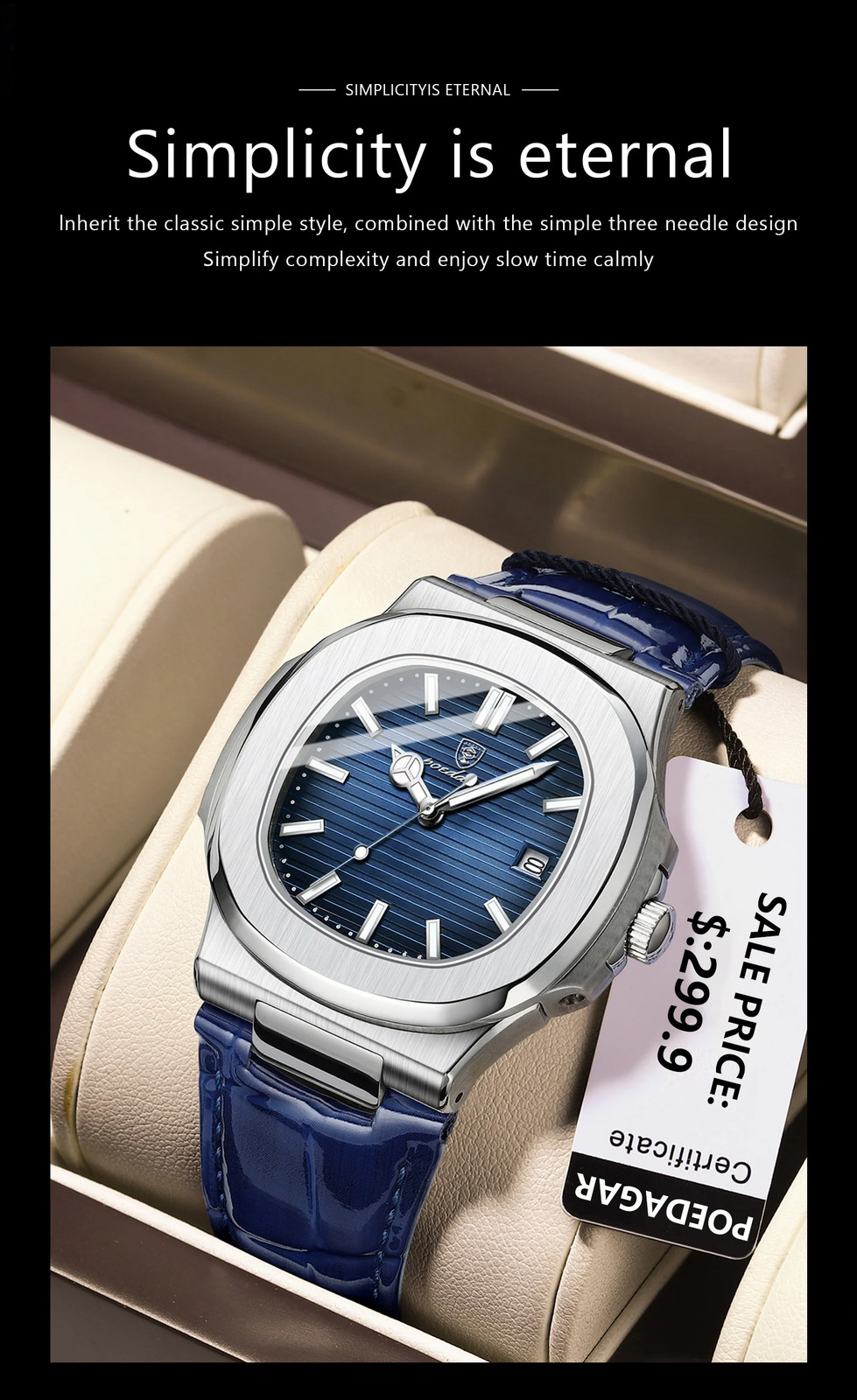Luxury Square Man Watch Date Waterproof Luminous Men Wristwatch High Quality