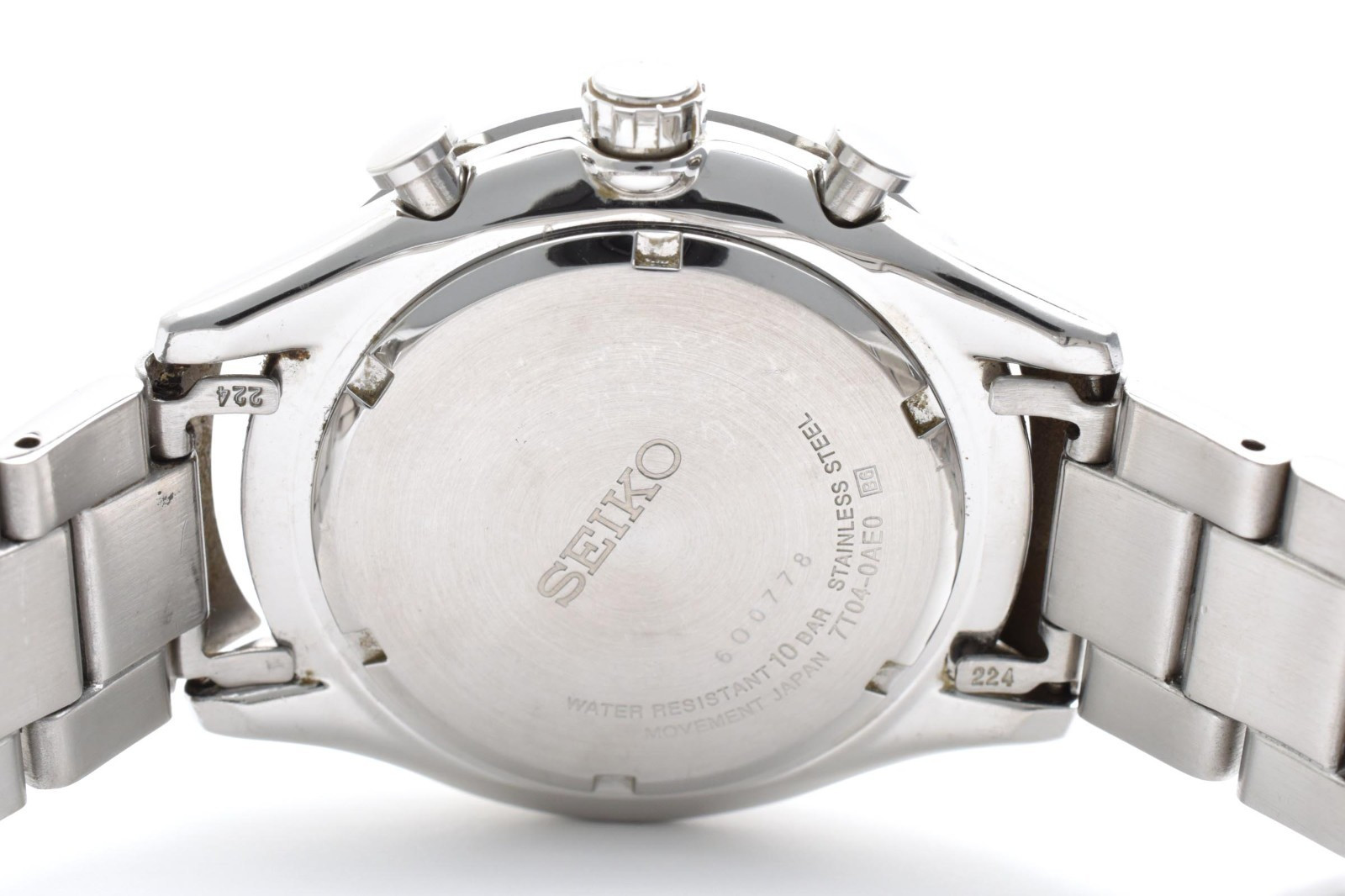 Seiko Chronograph 7T04-0AE0 White Dial Big Date Men’s Quartz Watch Silver SBPY