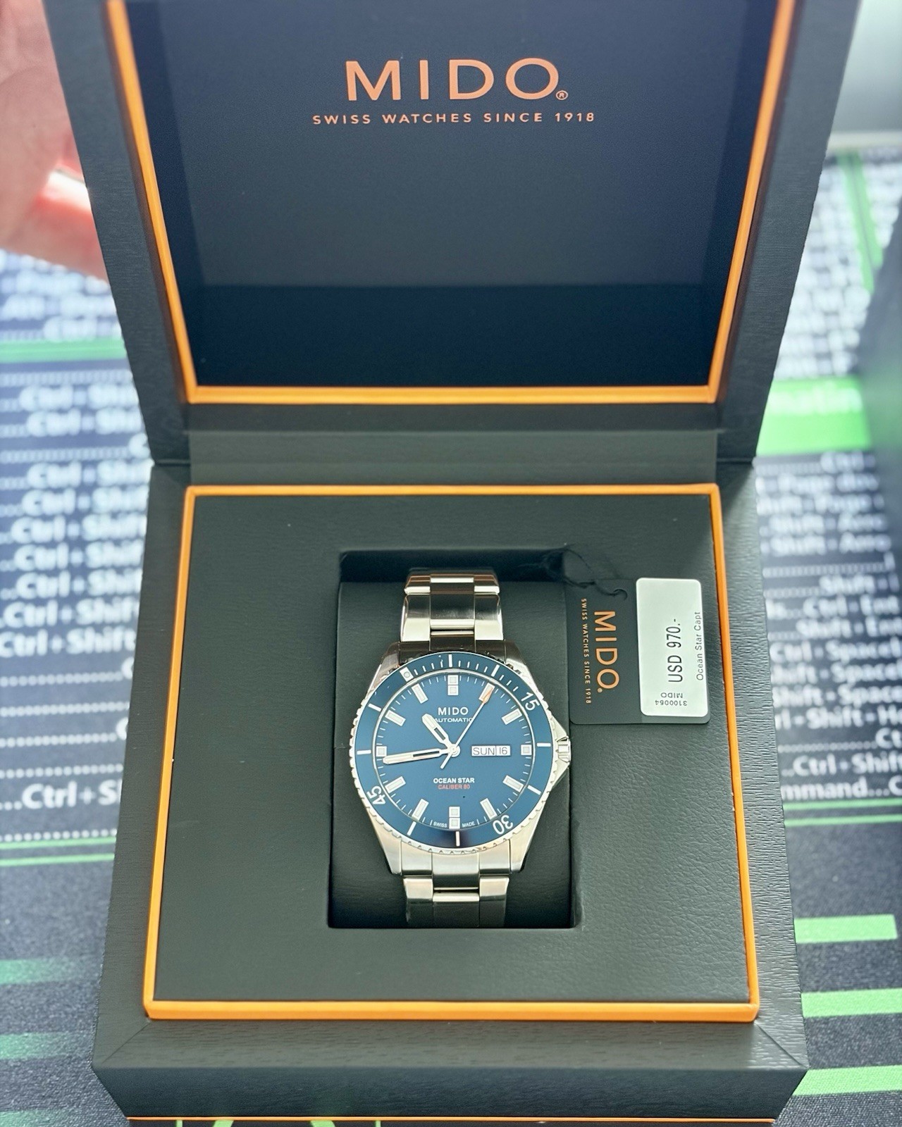 MIDO Ocean Star Captain 42.5mm Automatic Blue Dial 200m Diver w/ Box
