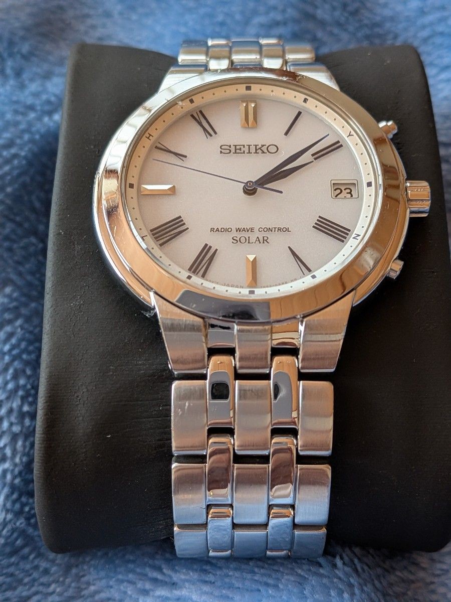 Blue 3 Hands White Dial SEIKO Radio Solar 7B52 0AH0 Working Condition