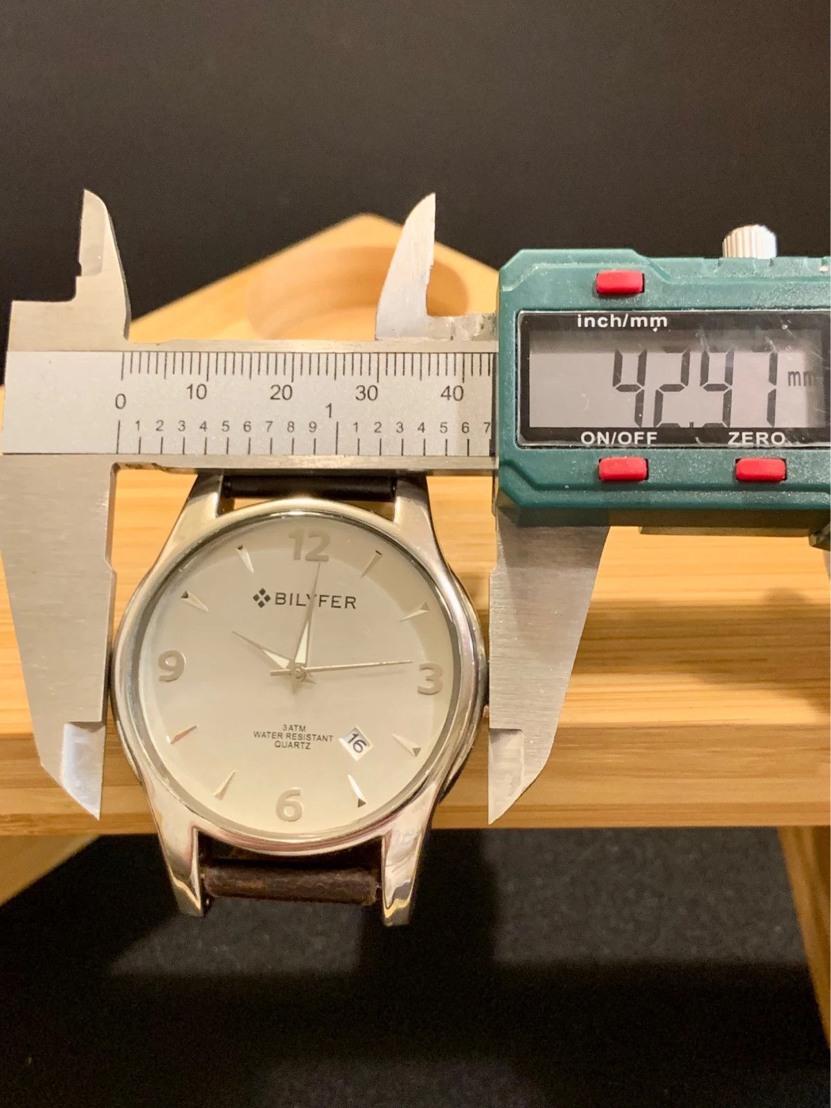 Bilyfer Classic 42mm Watch Silver Dial Brown Leather Strap