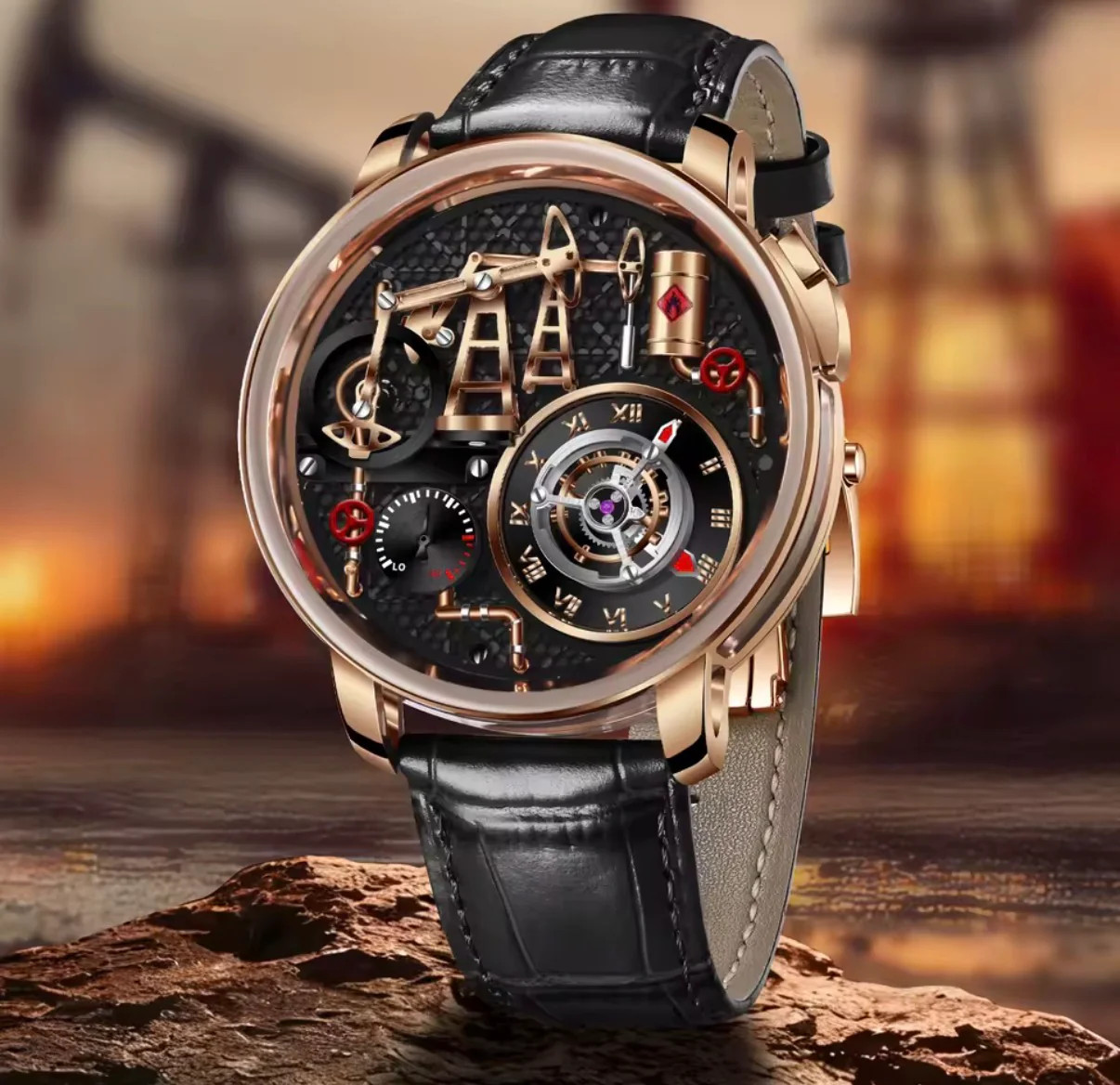 PINDU PD6673 Men’s Oil Pump Dial Quartz Watch Skeleton