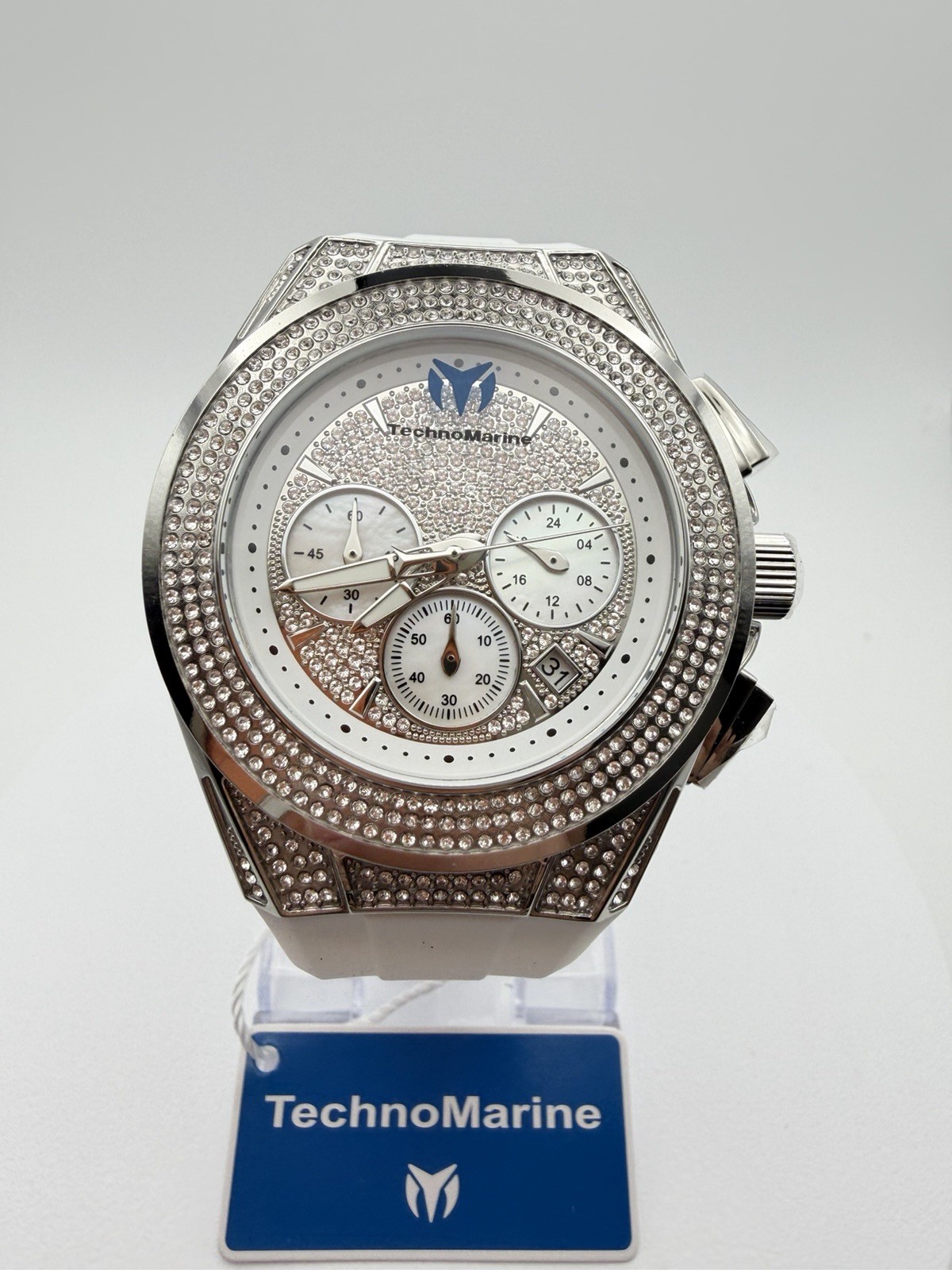 TechnoMarine Cruise Diva Pave Unisex Watch w/ MOP Dial – 45mm, White TM-125031