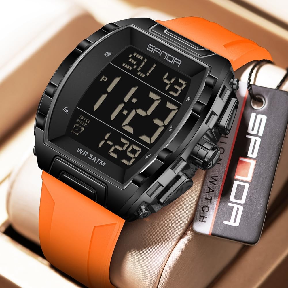 Luxury Men’s Digital Watch Tonneau Shape Dual Time 5ATM Waterproof Countdown …
