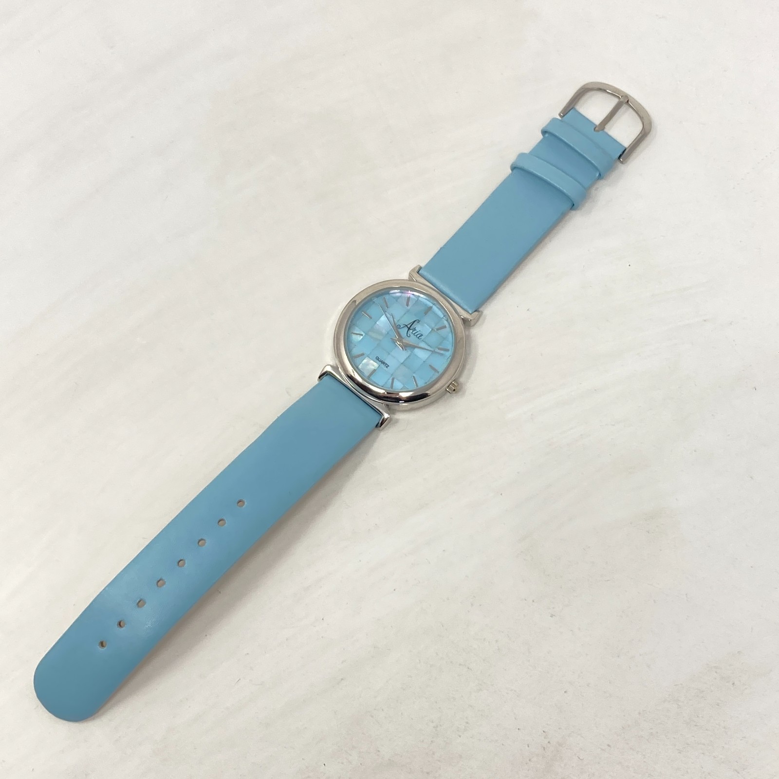 Aria Womens Watch 34mm Silver Tone Blue MOP Mosaic Round New Battery 8″