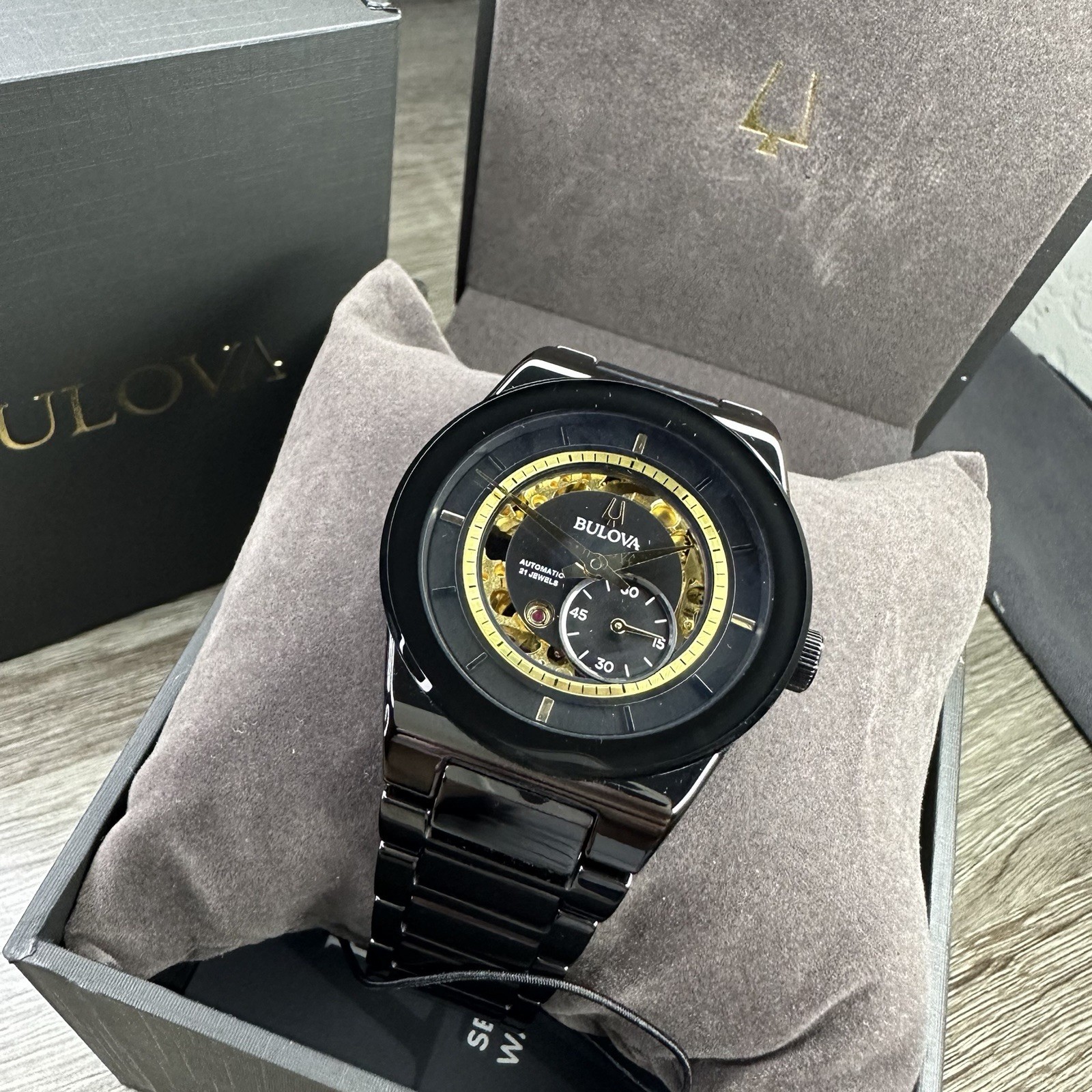 NEW✅CERAMIC✅ Bulova Modern Millennia Automatic Skeleton Black Men’s Watch 98A291