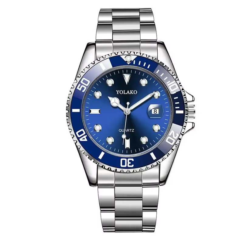 Men’s Fashion Quartz Watch Stainless Steel Green Dial Calendar 2023 Trend