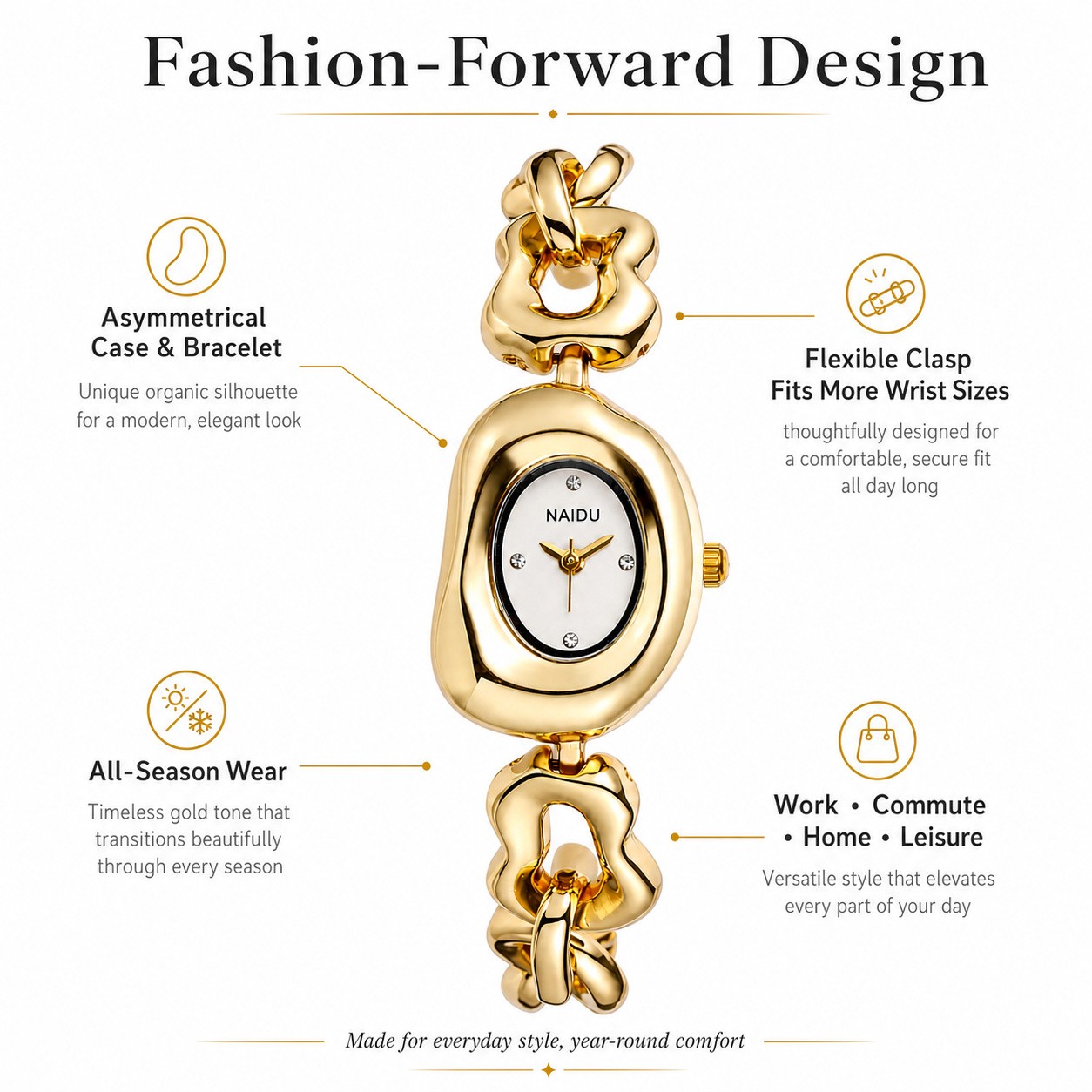Women’s Elegant Irregular Case Chain Band Bracelet Wrist Watch for Dress Formal