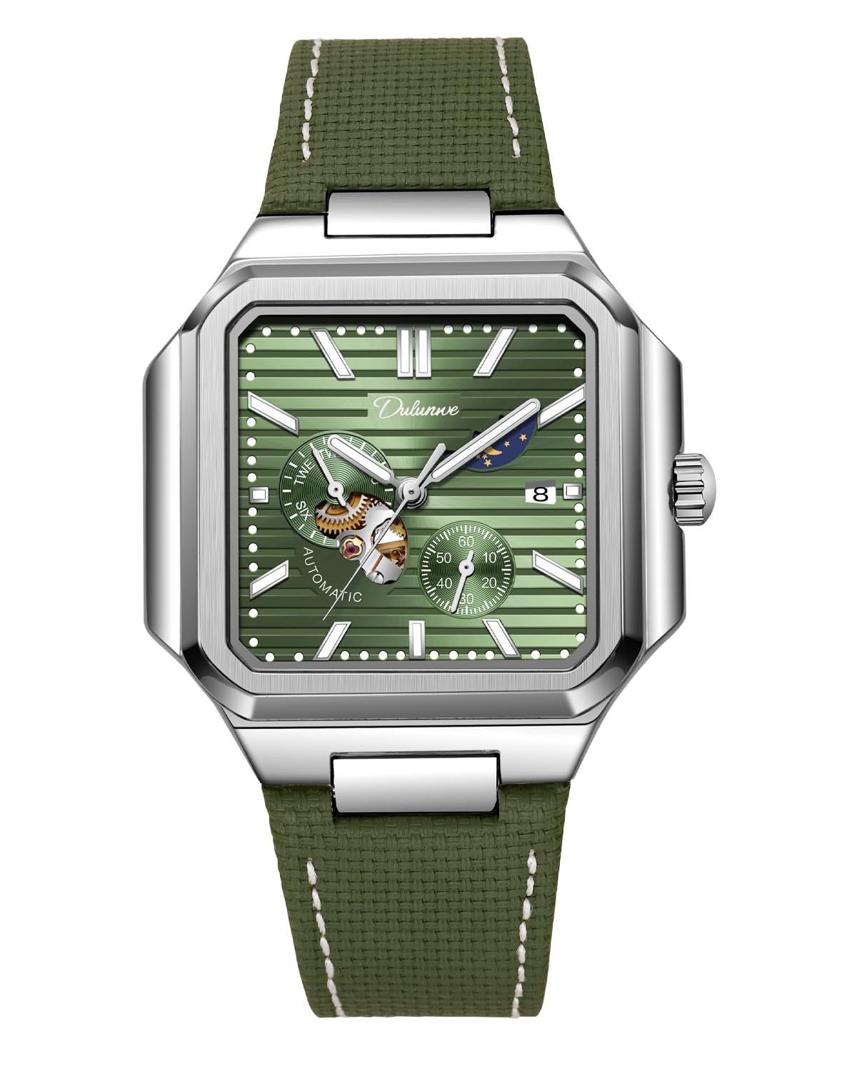 Men’s Square Automatic Watch – 24H Day/Night Dial 3ATM Luminous
