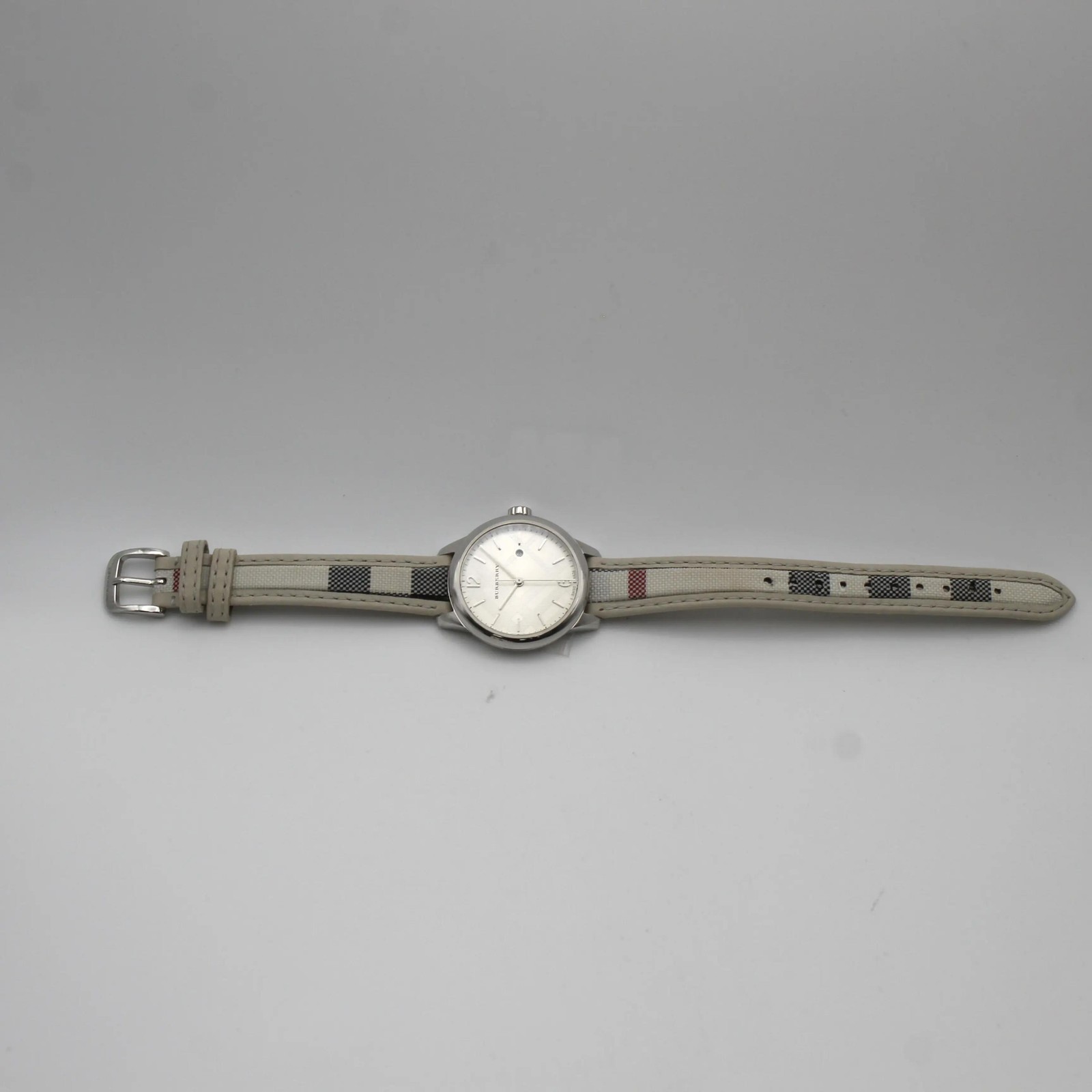 Burberry The Classic Steel Silver Dial Check Strap Quatz Ladies Watch BU10113
