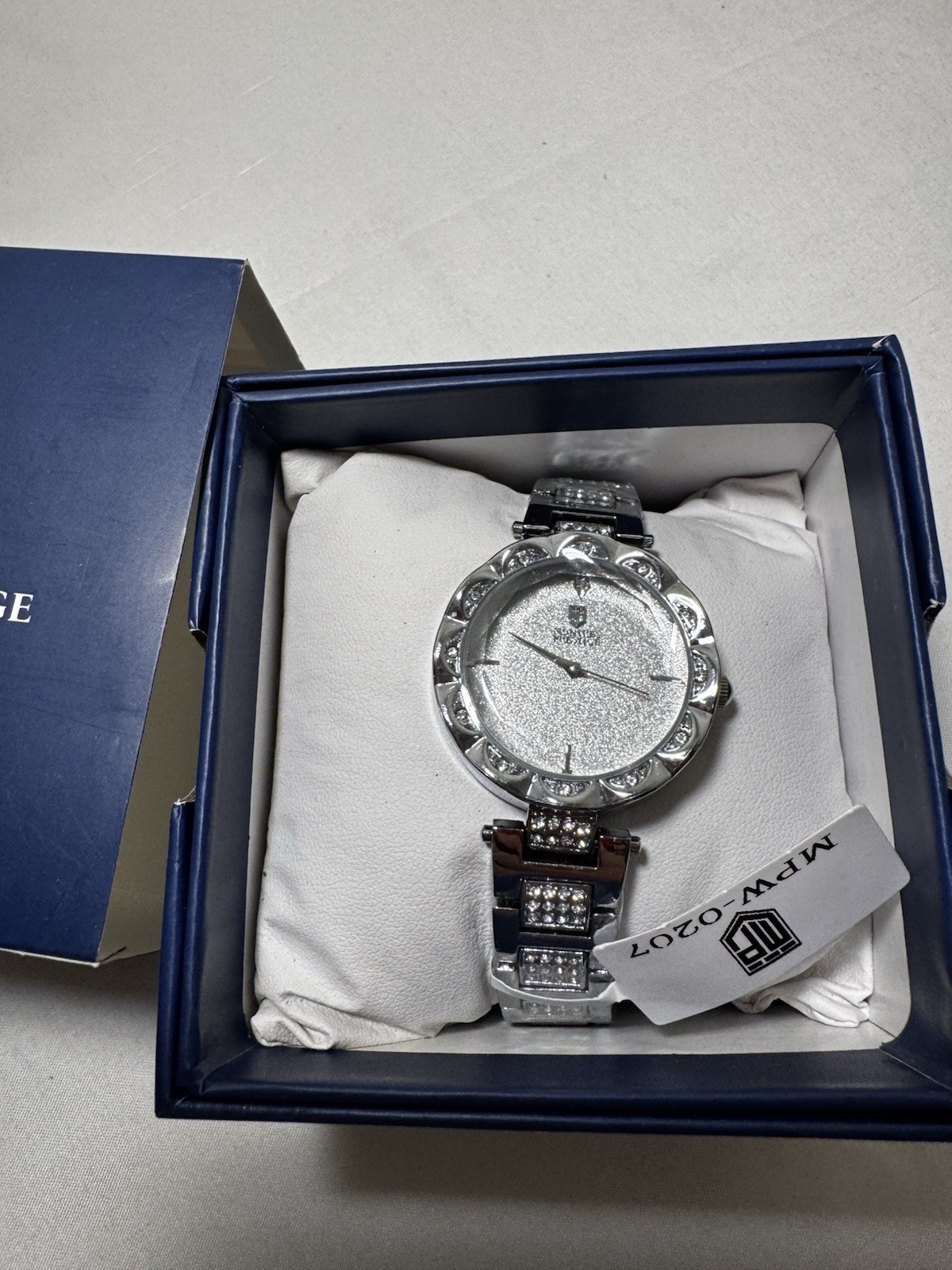 Prestige MPW-0207 Women’s Silver Gem-Set Bracelet Analog Wristwatch w/ Box