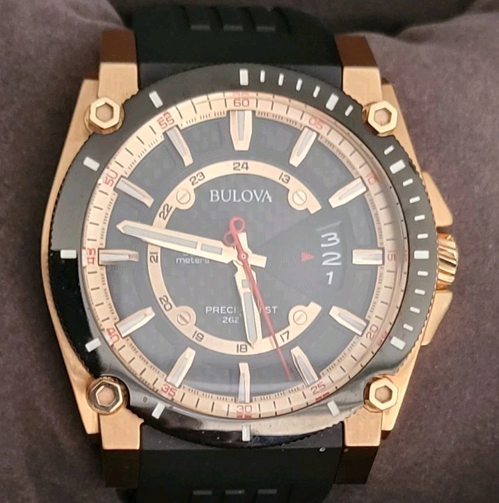 Bulova Precisionist 98B152 Icon Rose Gold Black Dial Polyurethane Men’s Watch