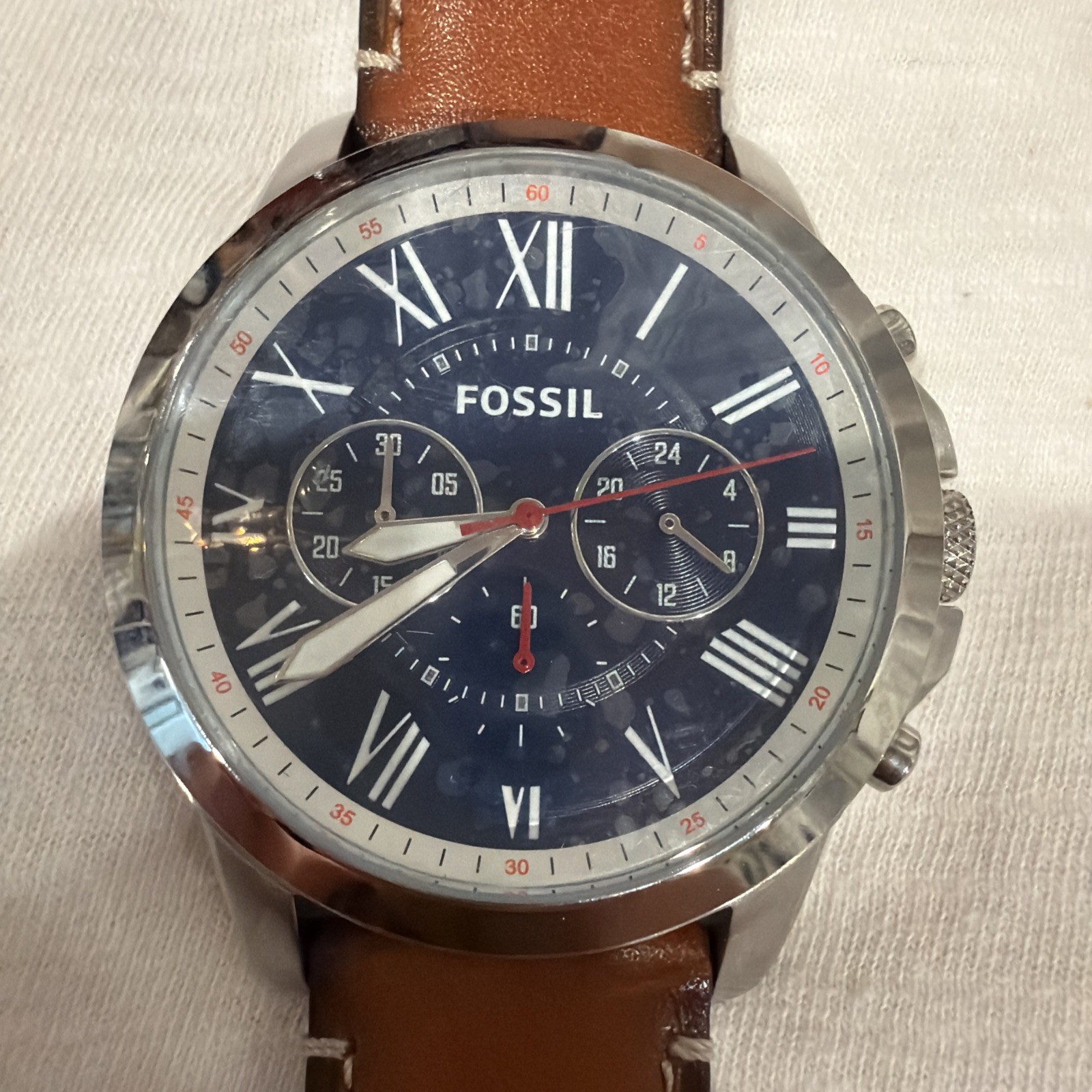 FOSSIL FS5210 Men’s Quartz Watch 45mm Stainless Steel Case Leather Band