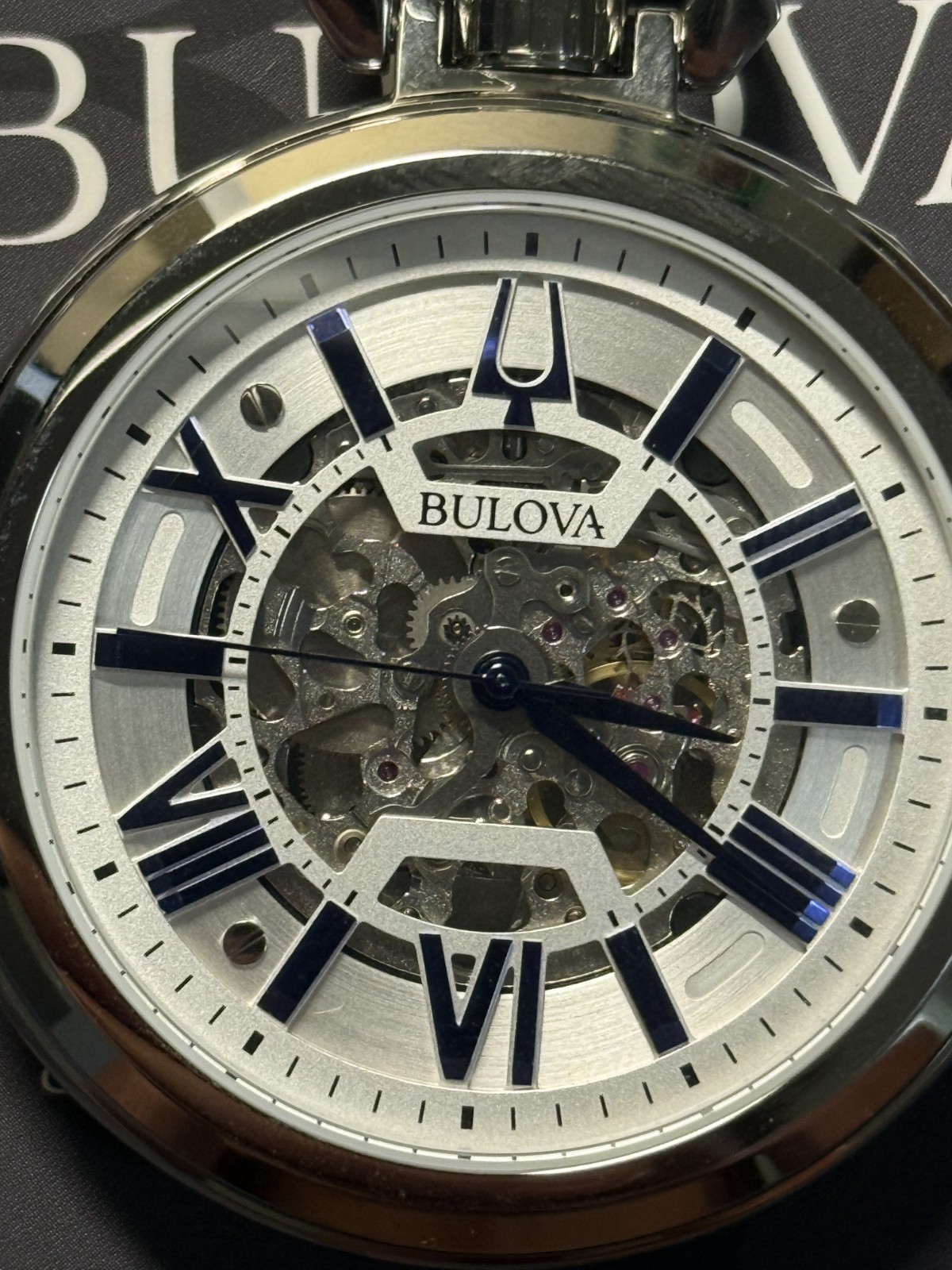 Bulova Sutton Automatic Skeleton Dial Stainless Steel Men’s Pocket Watch 96A304