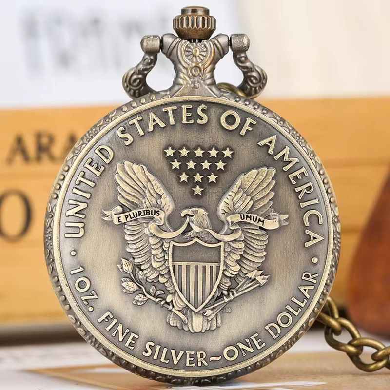 Lady Liberty Pocket Watch – Double Sided Face – US Eagle Design