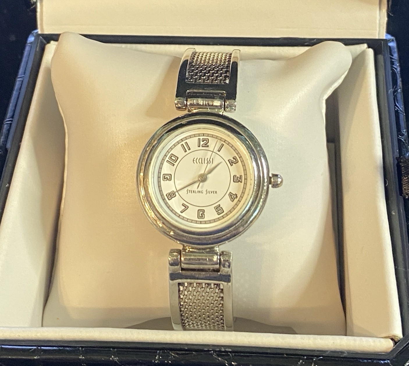 Vtg 925 Sterling Silver ECCLISSI Mesh Watch 31690 w/ 925 Band Works New Battery