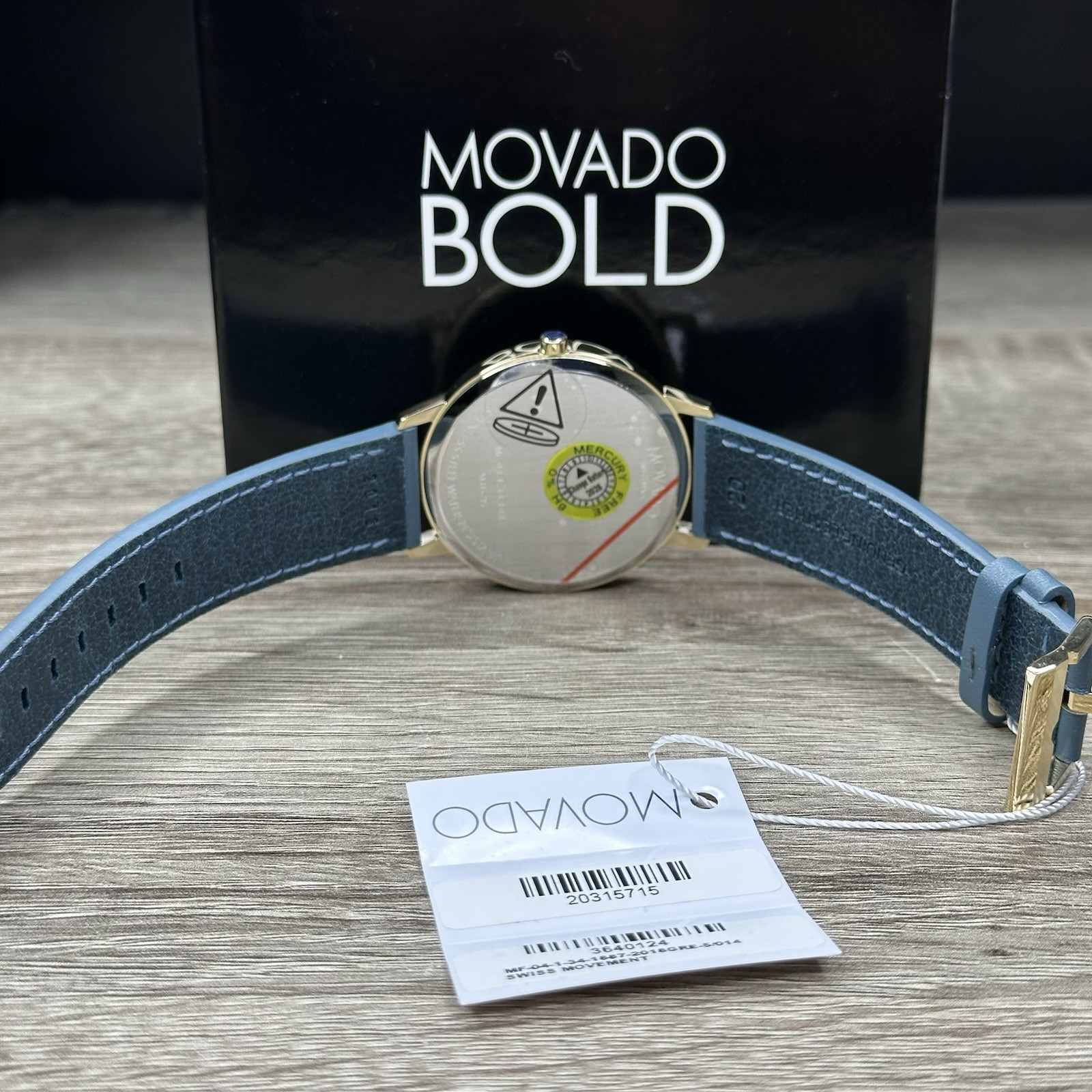 NEW✅SWISS✅ Movado FACE Gray Dial Teal Blue Leather 41mm Gold Men’s Watch 3640124