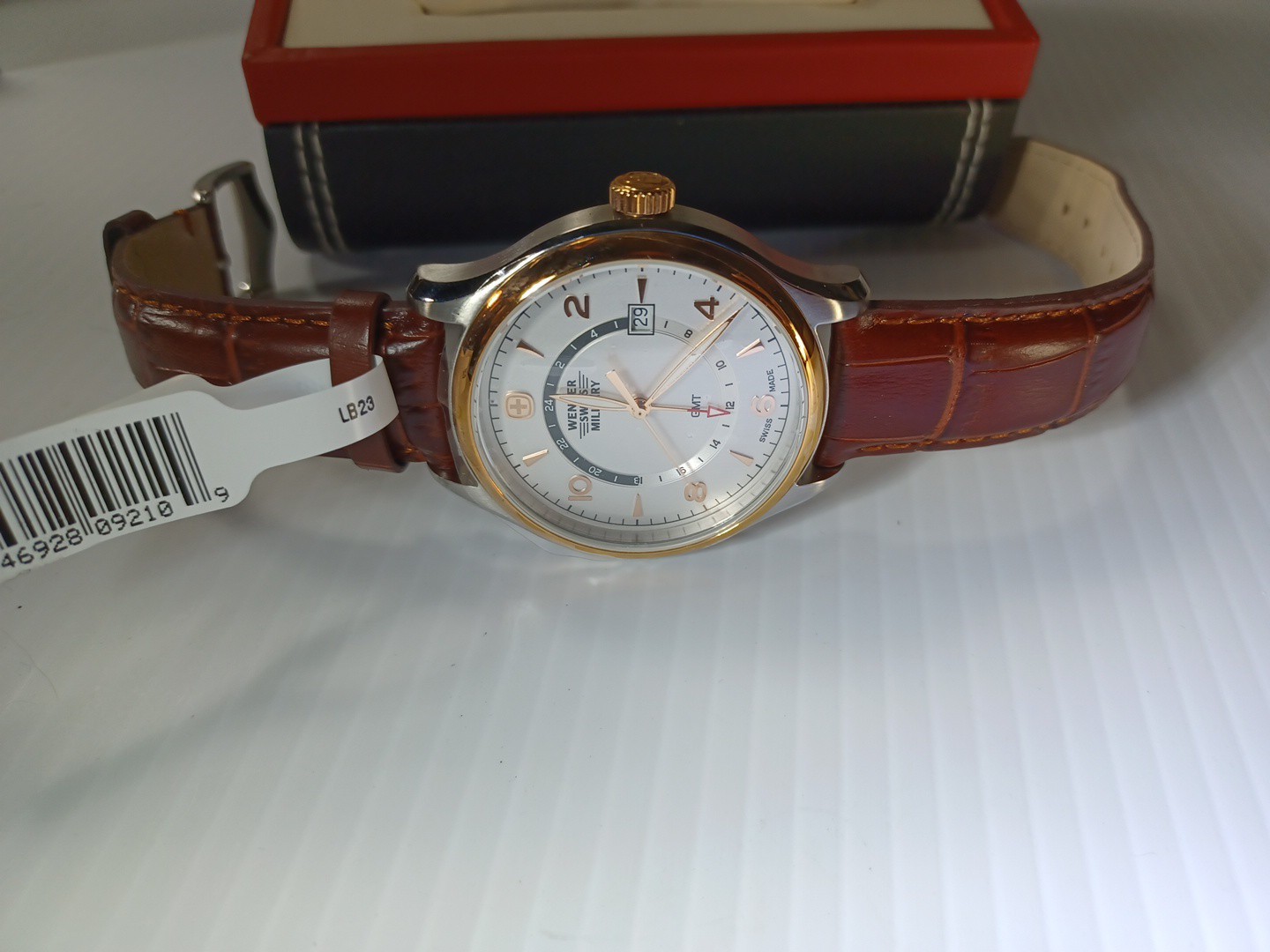 Wenger Swiss Military Classic Executive GMT Watch Rose Gold Brown Leather 100m