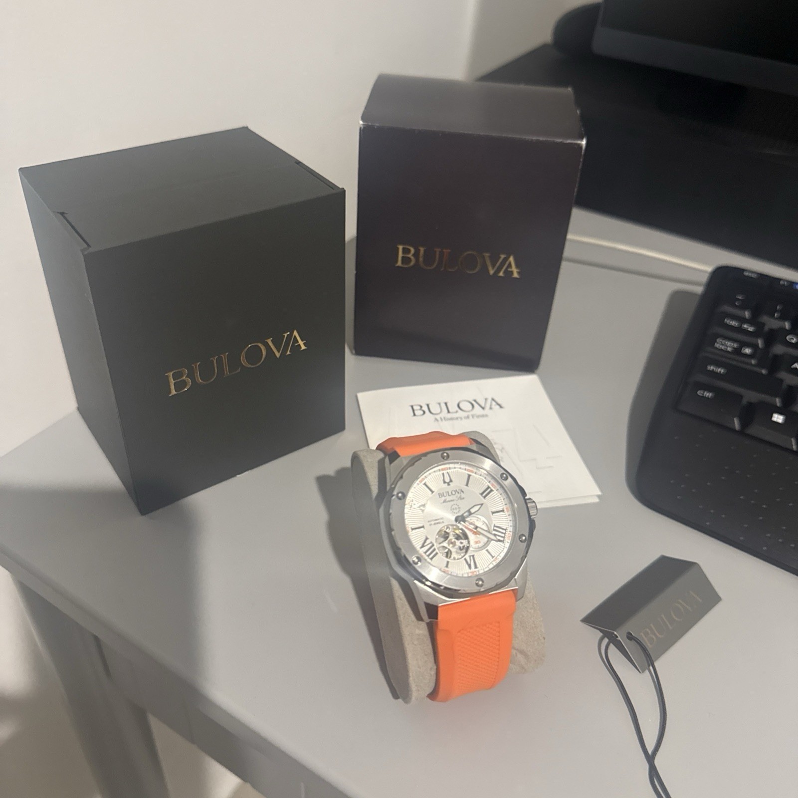 Bulova Marine Star 98A226 Automatic Men’s Silver Dial Orange Rubber Strap Watch