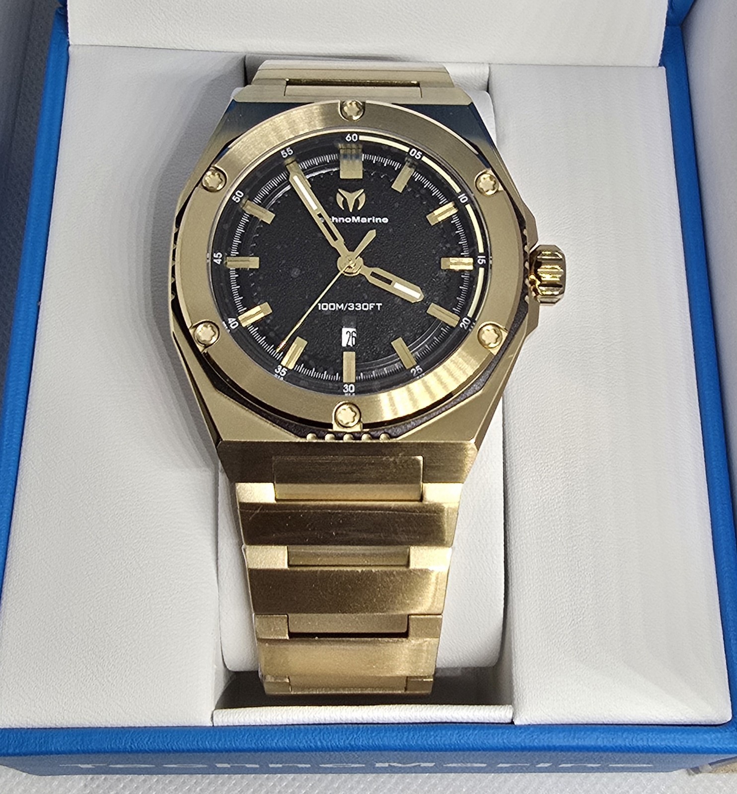 TechnoMarine Corak Legacy Men’s Watch 45mm. Gold Black Dial TM-416078 New In Box