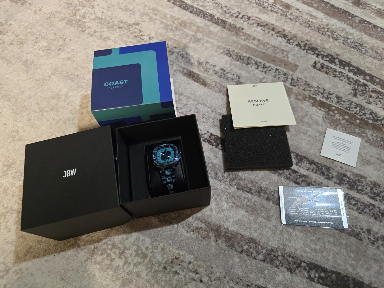 30% off JBW Reserve Coast Azure Diamond Accent Blue Square Luxury w/ Box&Papers