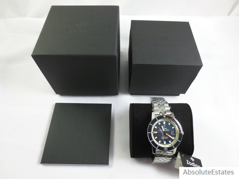 NEW Zodiac Super Sea Wolf 53 Compression Automatic Silver Blue Watch ZO9266 NWT