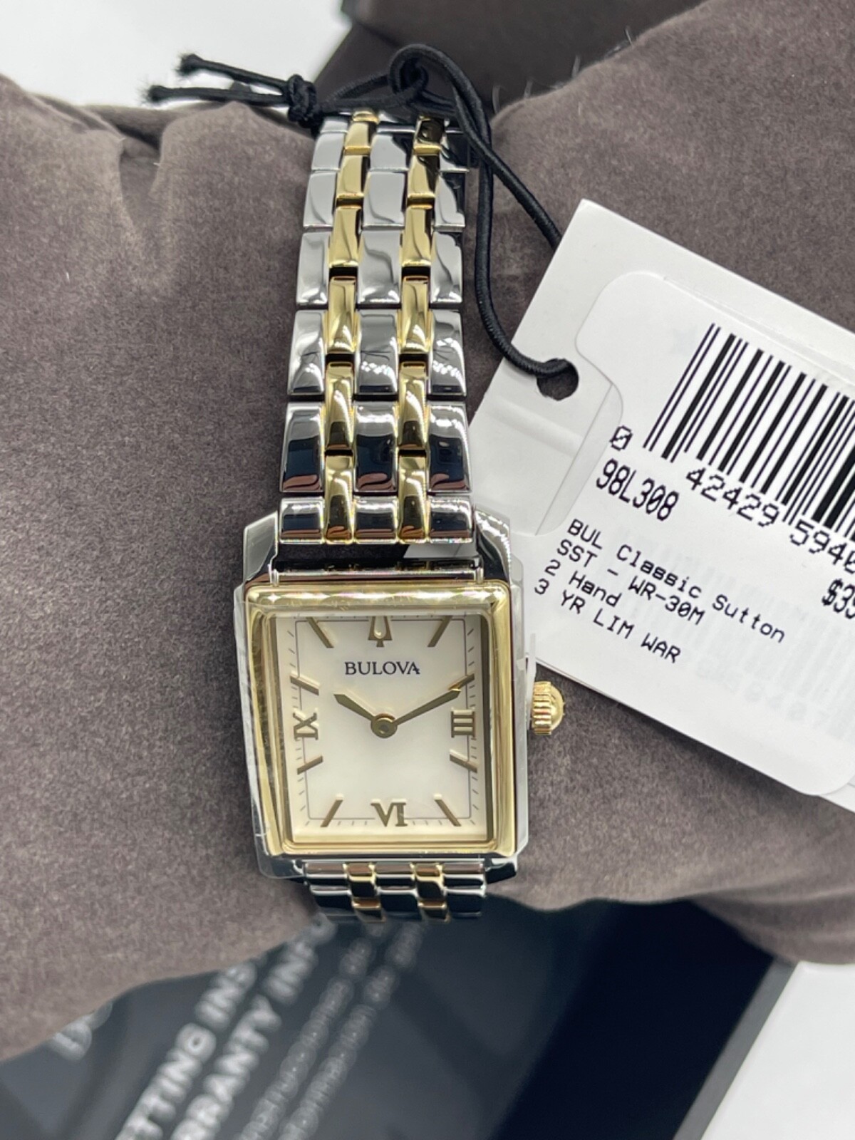 $395 Bulova Sutton Ladies Two-Tone Stainless Steel Watch 98L308 Dial SS Bracelet