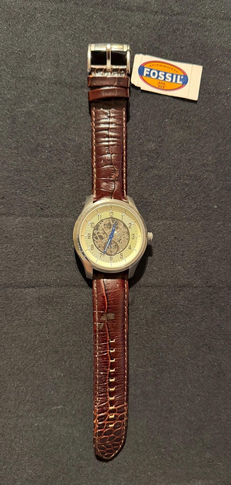 Men’s Fossil ME-1031 Automatic Watch With Skeleton Khaki Dial And Blue Hands
