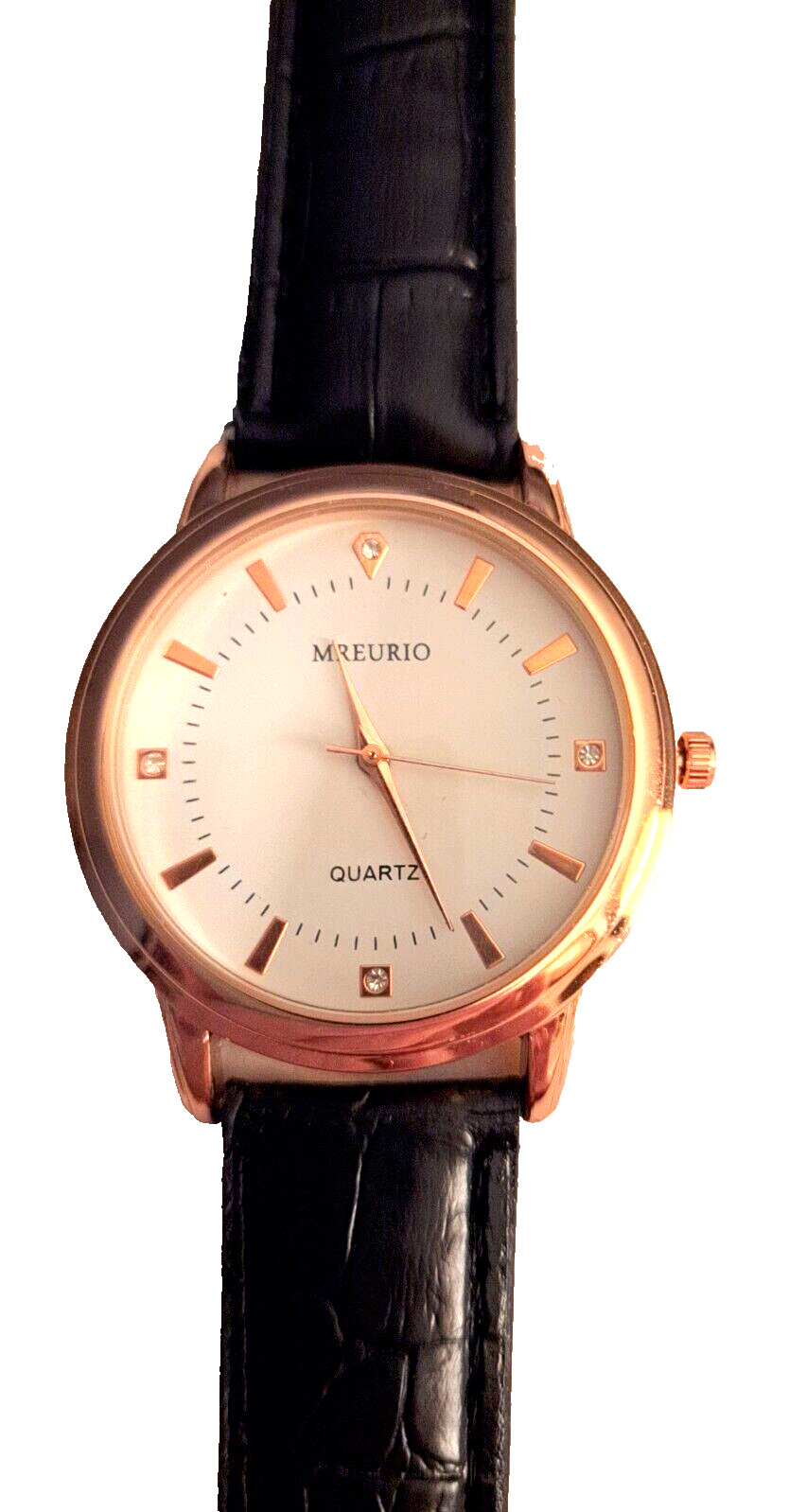 Mreurio White Dial Round Gold Tone Case Brown Leather Band Watch New Battery
