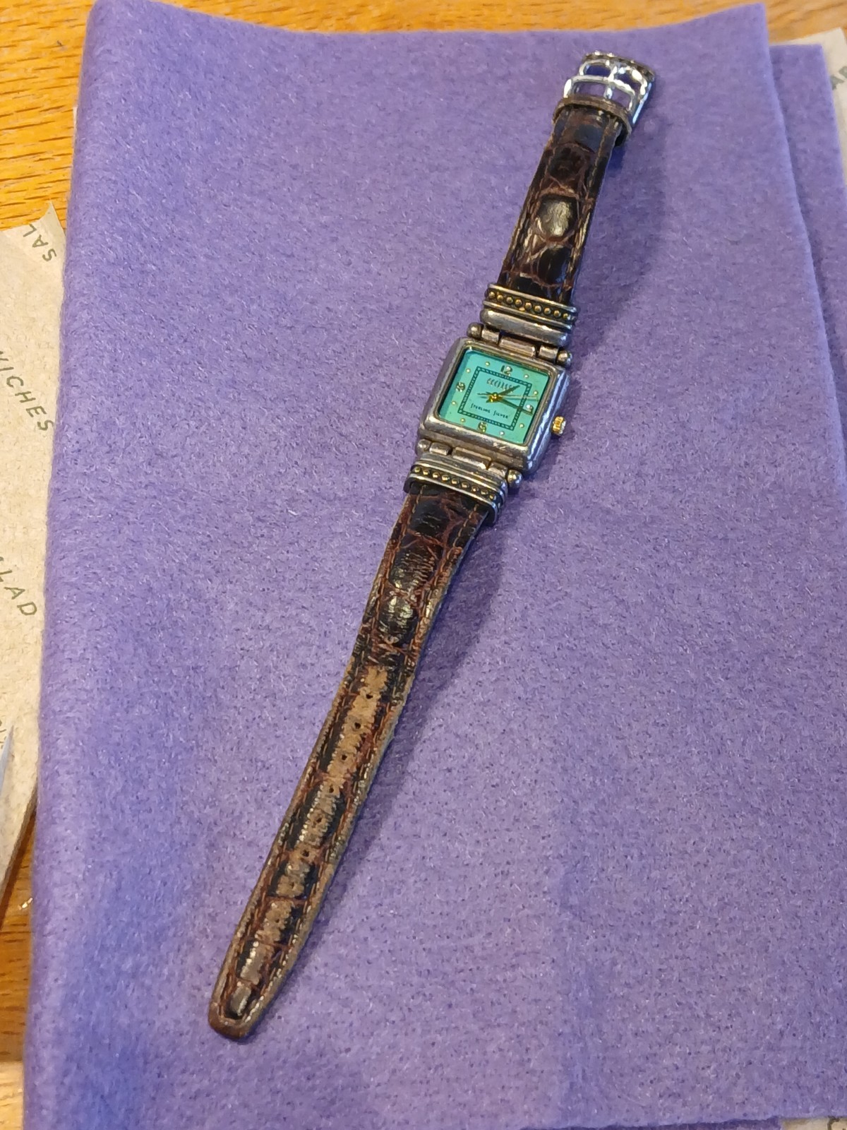 Ecclissi Sterling Silver 925 Case/Latch Turquoise Dial Watch Leather Band Untest
