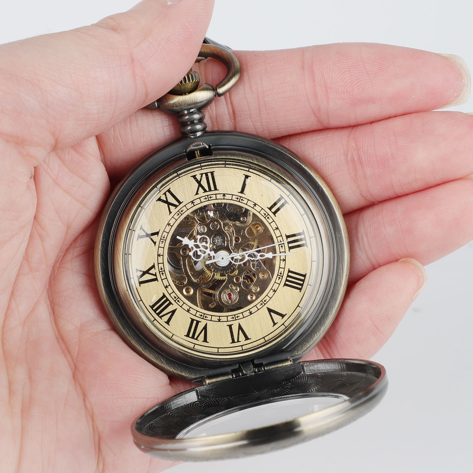 Vintage Automatic Self-Winding Hollow Mechanical Pocket Watch for Men and Women