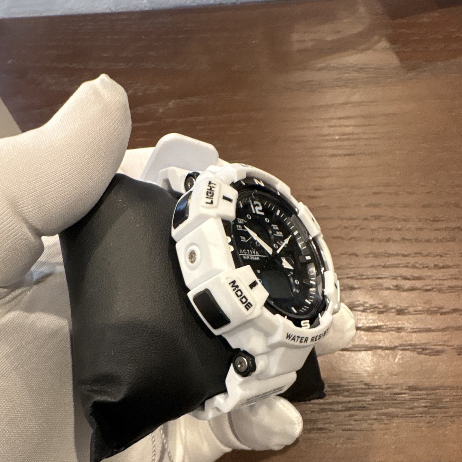 Activa Analog-Digital Quartz Sport Watch 30m White Resin Strap Black Dial Box